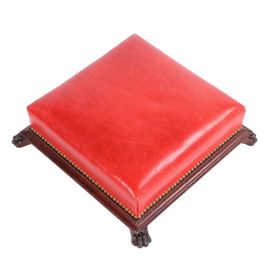 Claw Footed Leather and Brass Nailhead Footstool