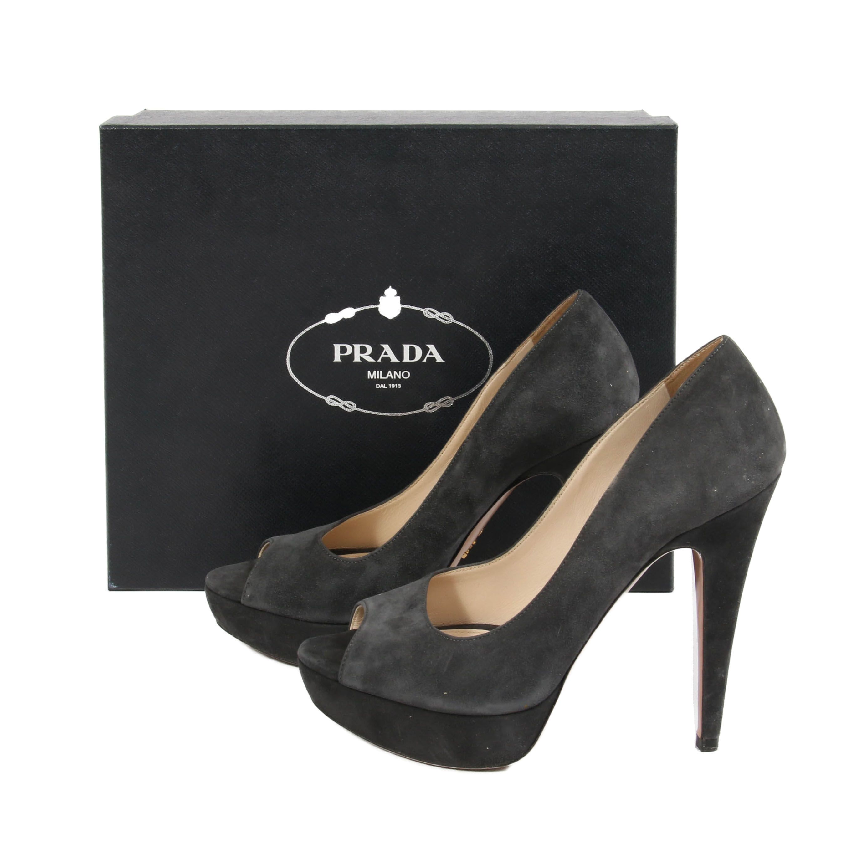 Prada Suede Open Toe Platform High Heel Pumps