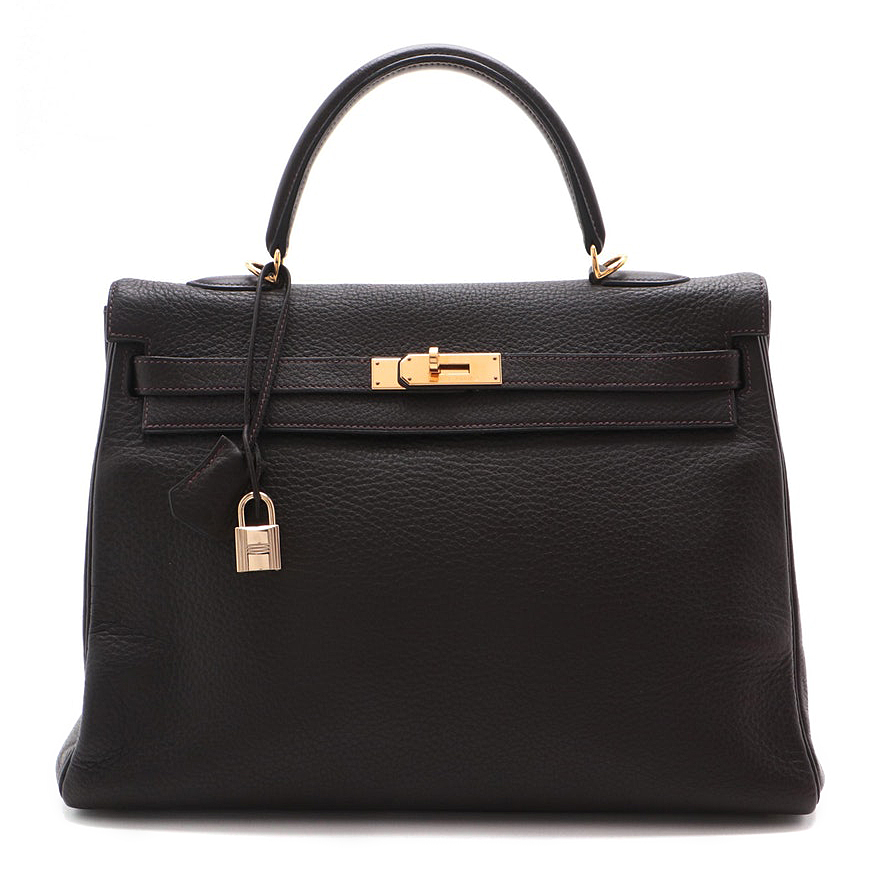 Hermès Kelly 35 Ebene Clemence Leather Satchel