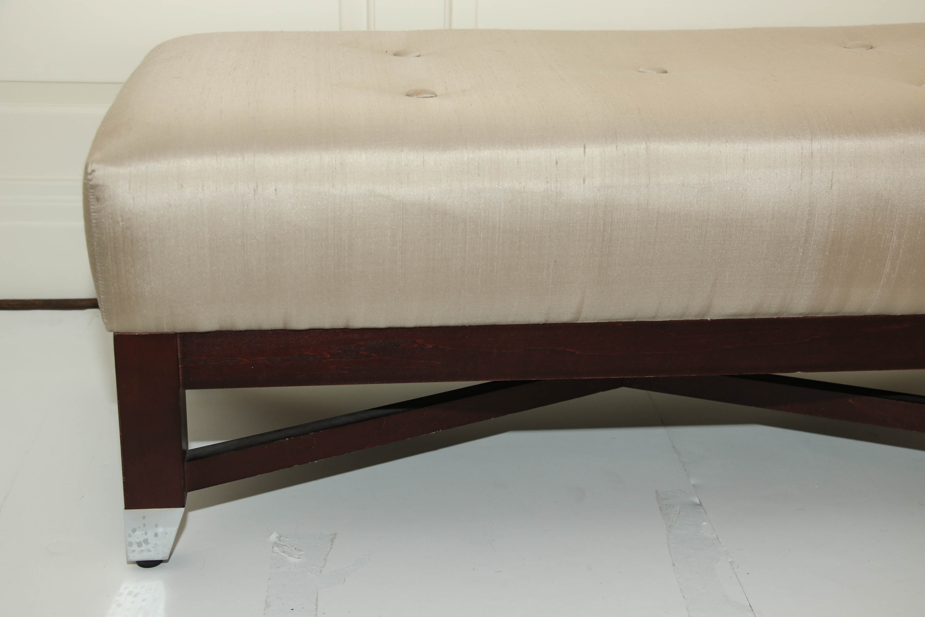 Tufted Upholstered Bench, Decorative Pillows and Throw Blankets