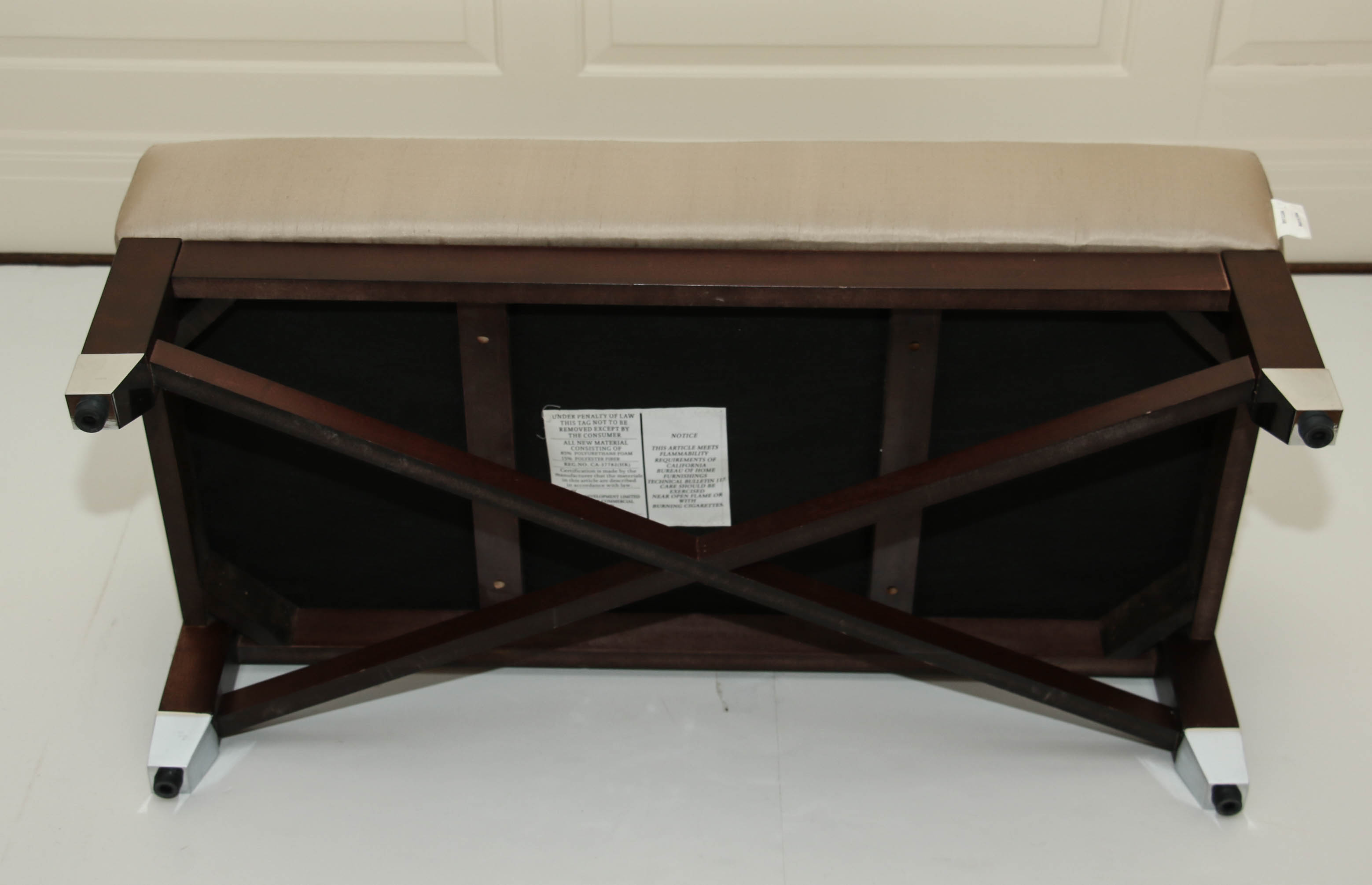 Tufted Upholstered Bench, Decorative Pillows and Throw Blankets