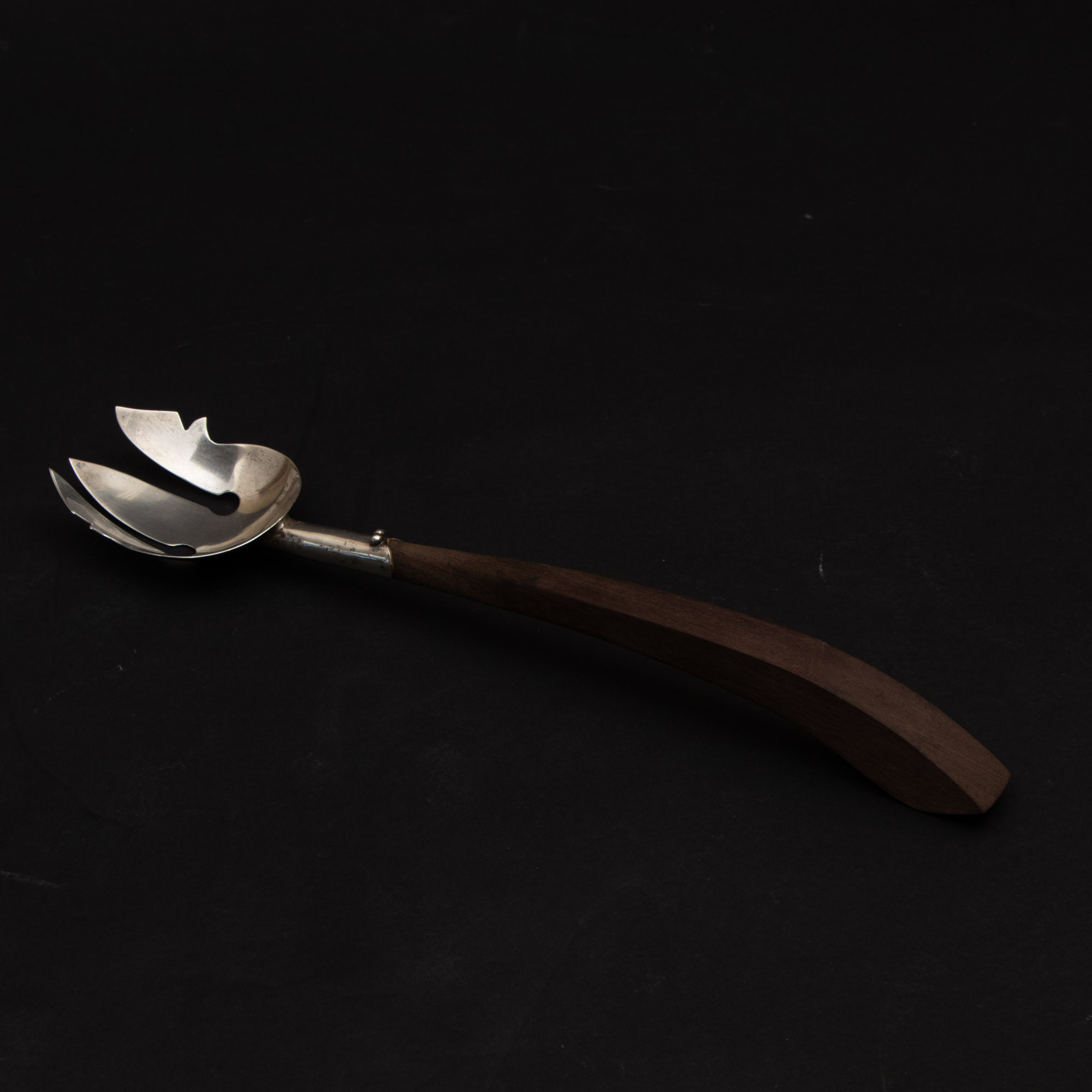 Mexican Modern Sterling and Wood Salad Serving Set, Mid-Century