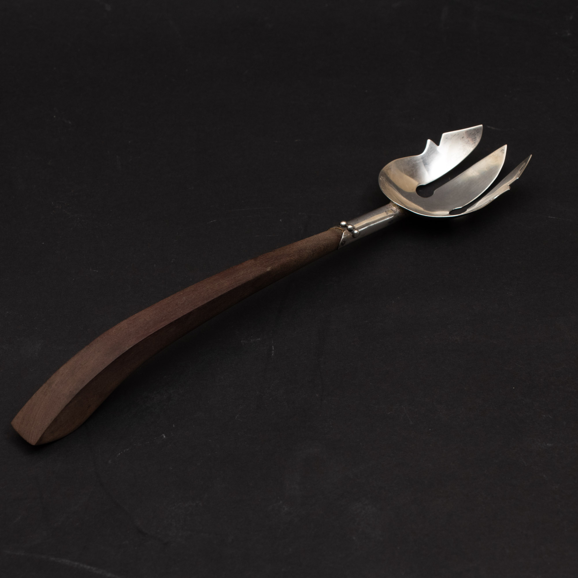 Mexican Modern Sterling and Wood Salad Serving Set, Mid-Century