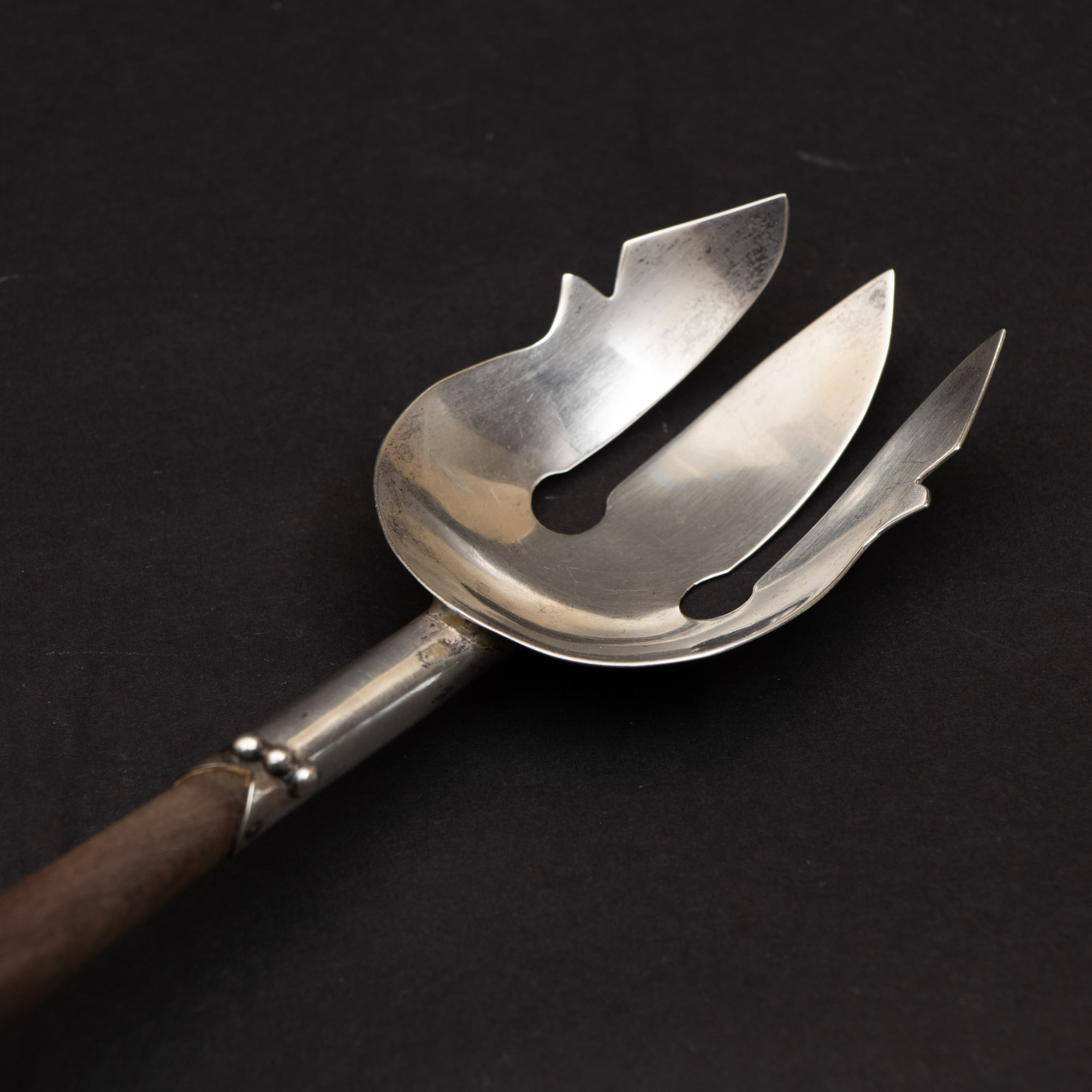 Mexican Modern Sterling and Wood Salad Serving Set, Mid-Century