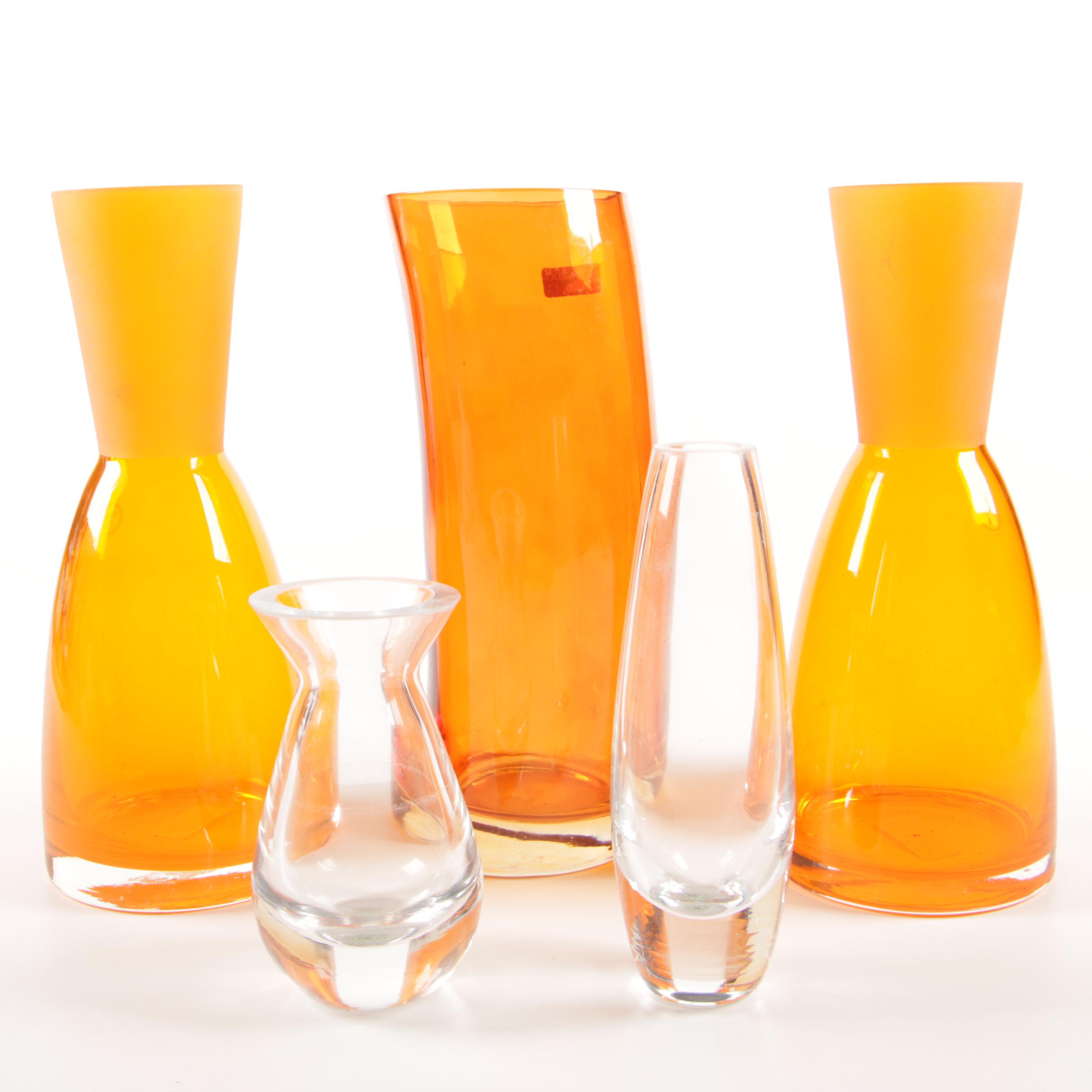 Leonardo Orange Glass "Swing" Vase, Eighteen Karat "Slush" Vases and Other Vases