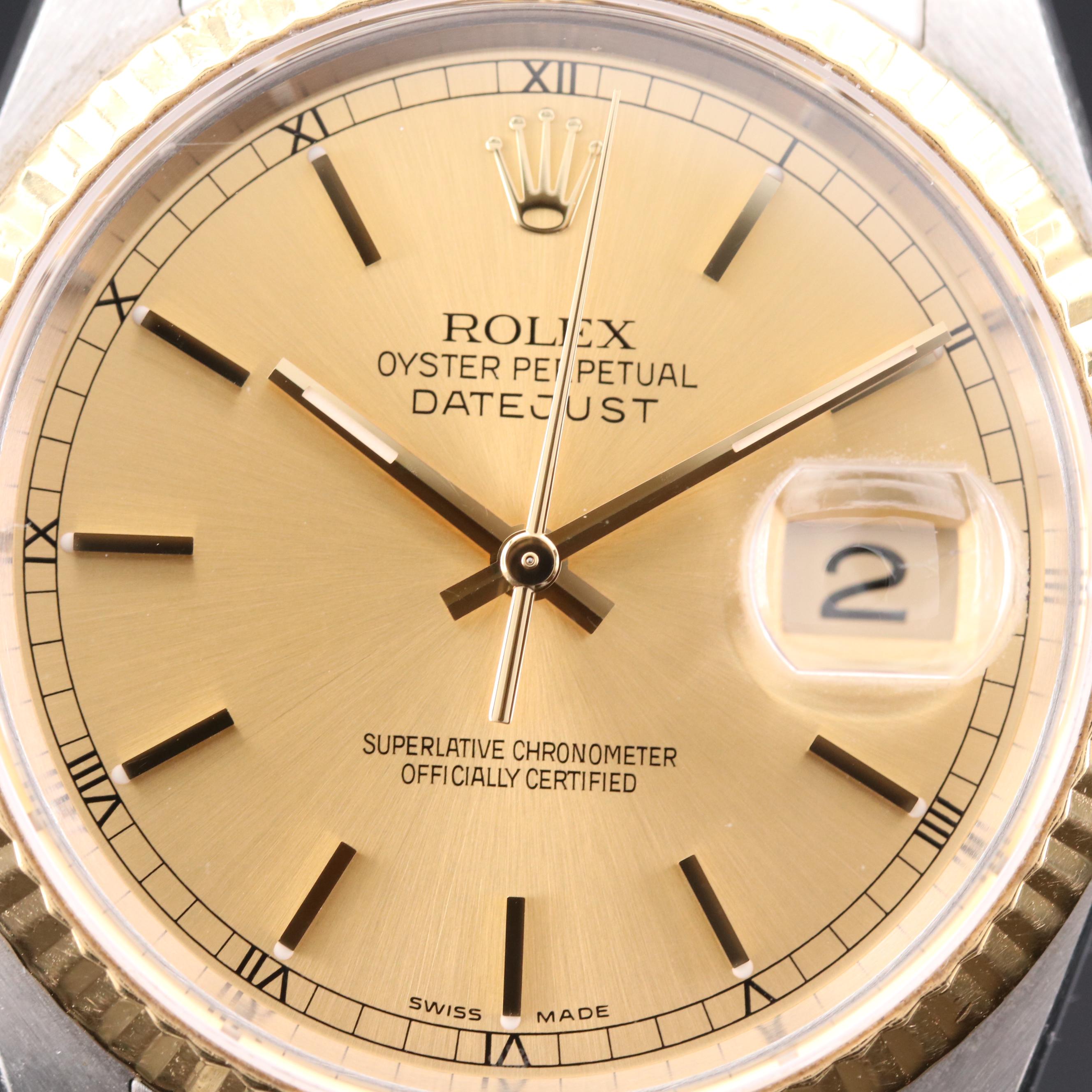 Rolex Datejust 18K Gold and Stainless Steel Automatic Watch, 1989