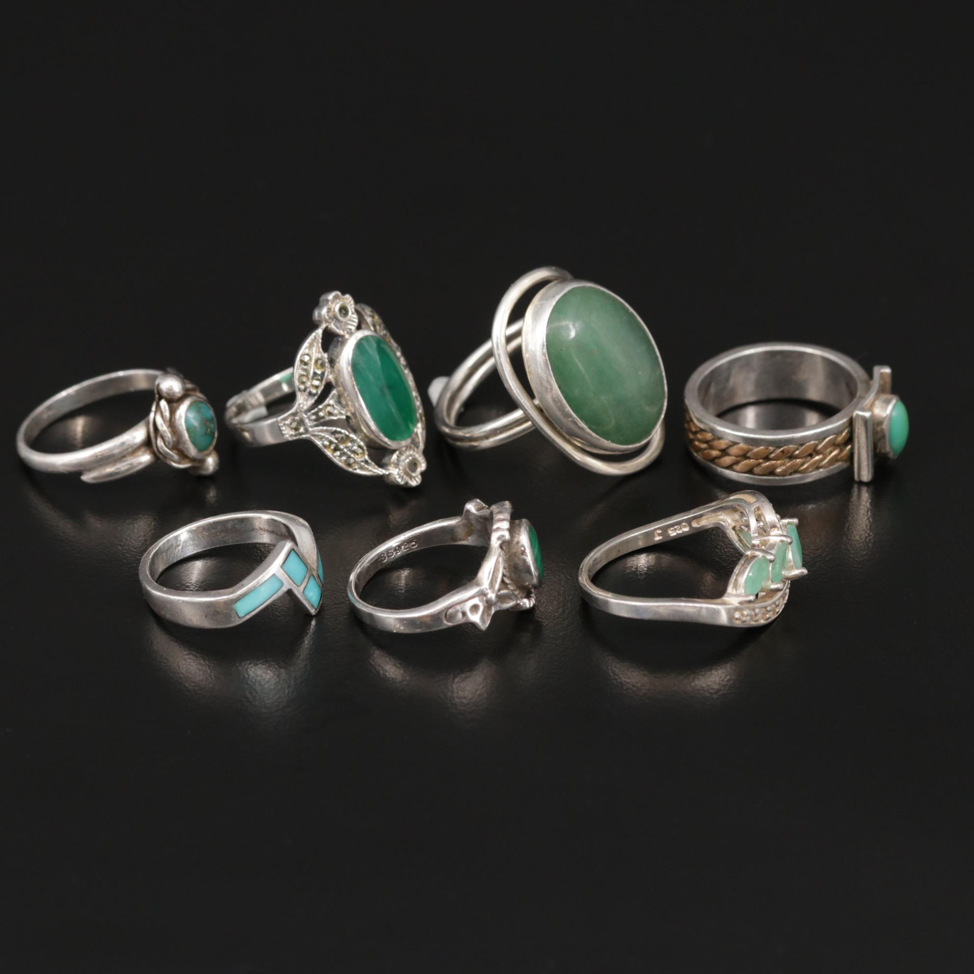 Sterling Silver Rings with a Variety of Green Gemstones