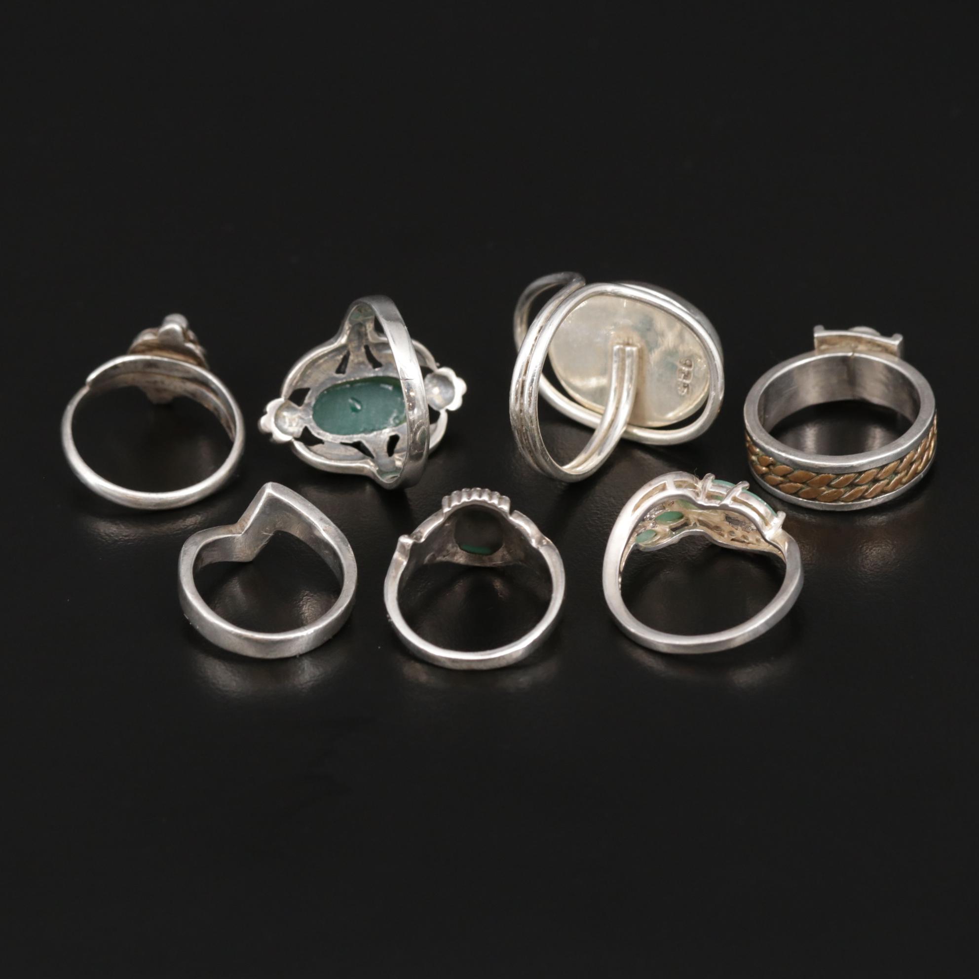 Sterling Silver Rings with a Variety of Green Gemstones