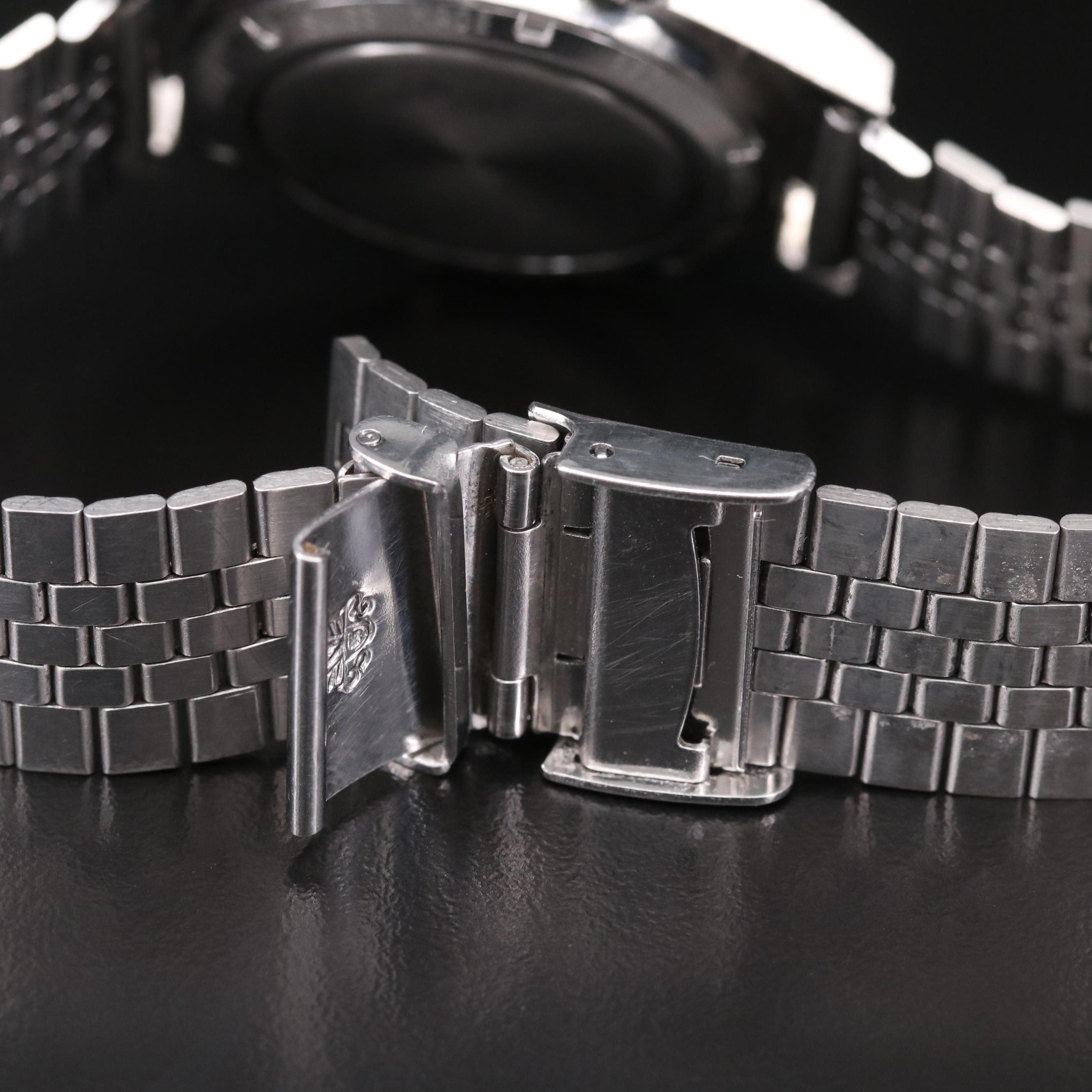 Vintage Bucherer Alertic Stainless Steel Stem Wind Watch With Alarm