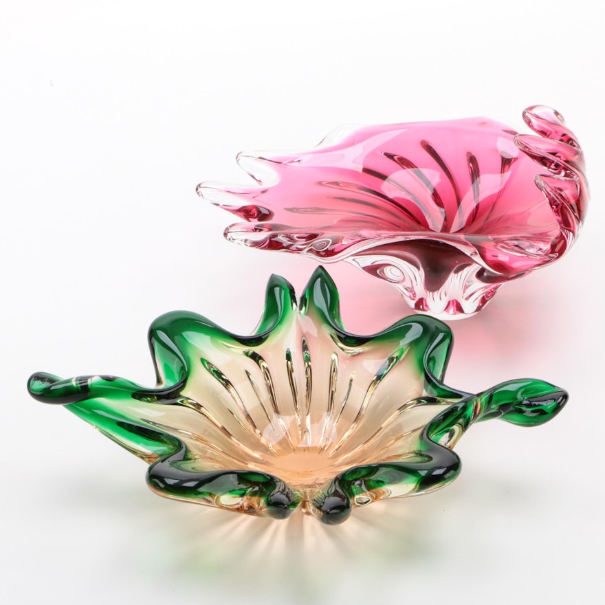 Blown Art Glass Bowls in the Style of Murano, Vintage