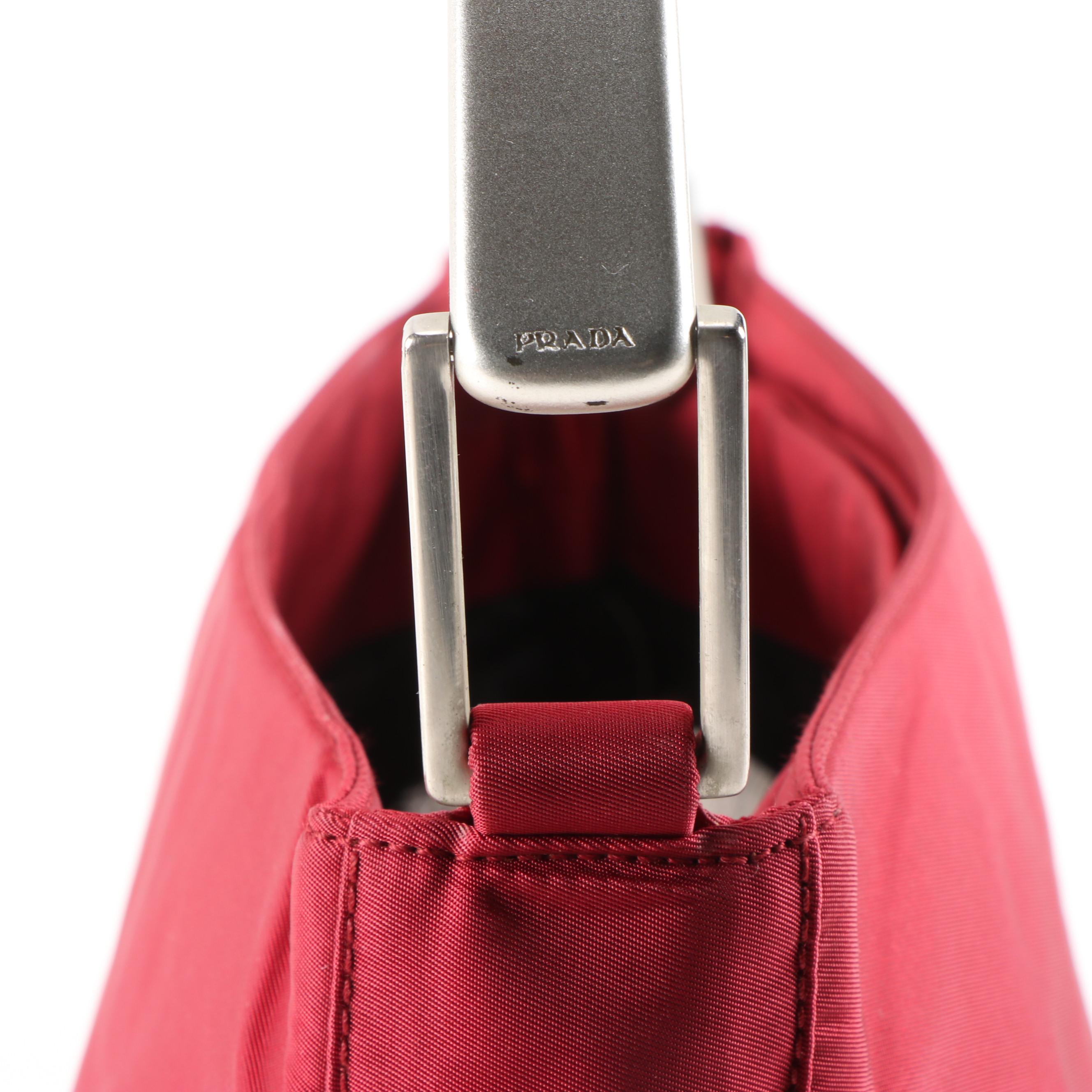 Prada Red Tessuto Nylon Handbag with Arched Metal Handle
