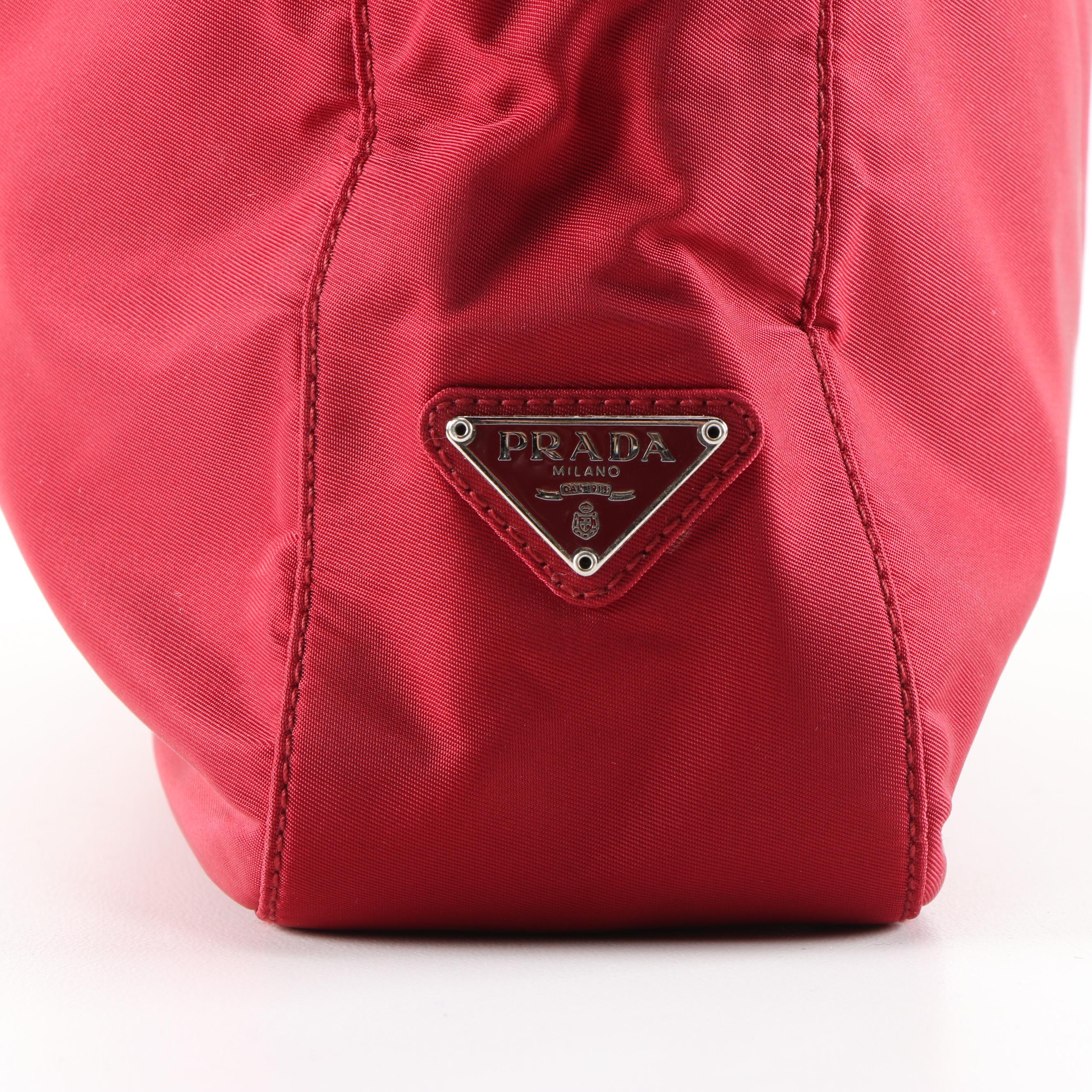 Prada Red Tessuto Nylon Handbag with Arched Metal Handle