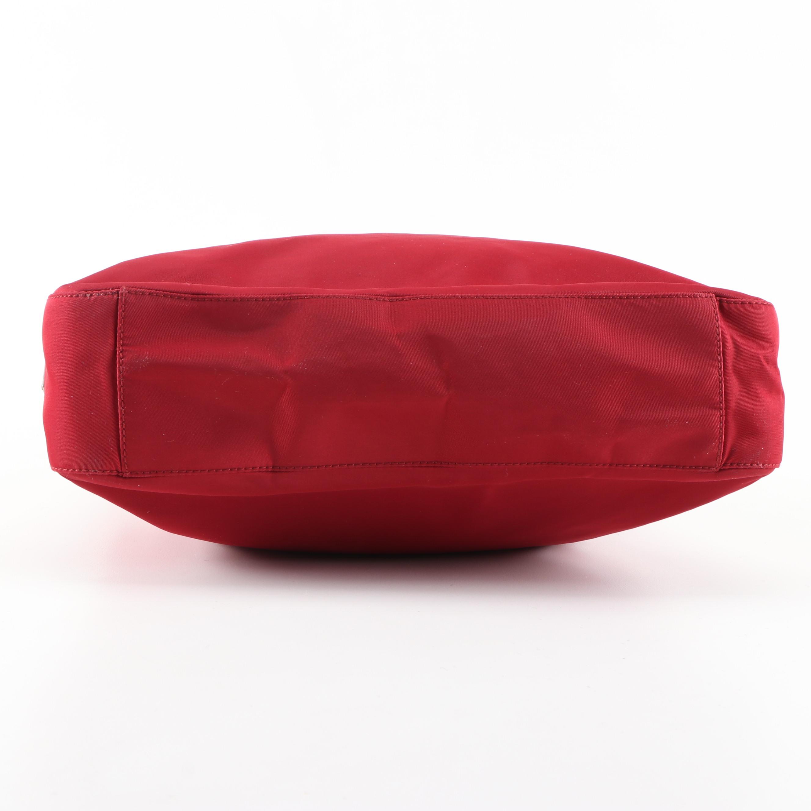 Prada Red Tessuto Nylon Handbag with Arched Metal Handle