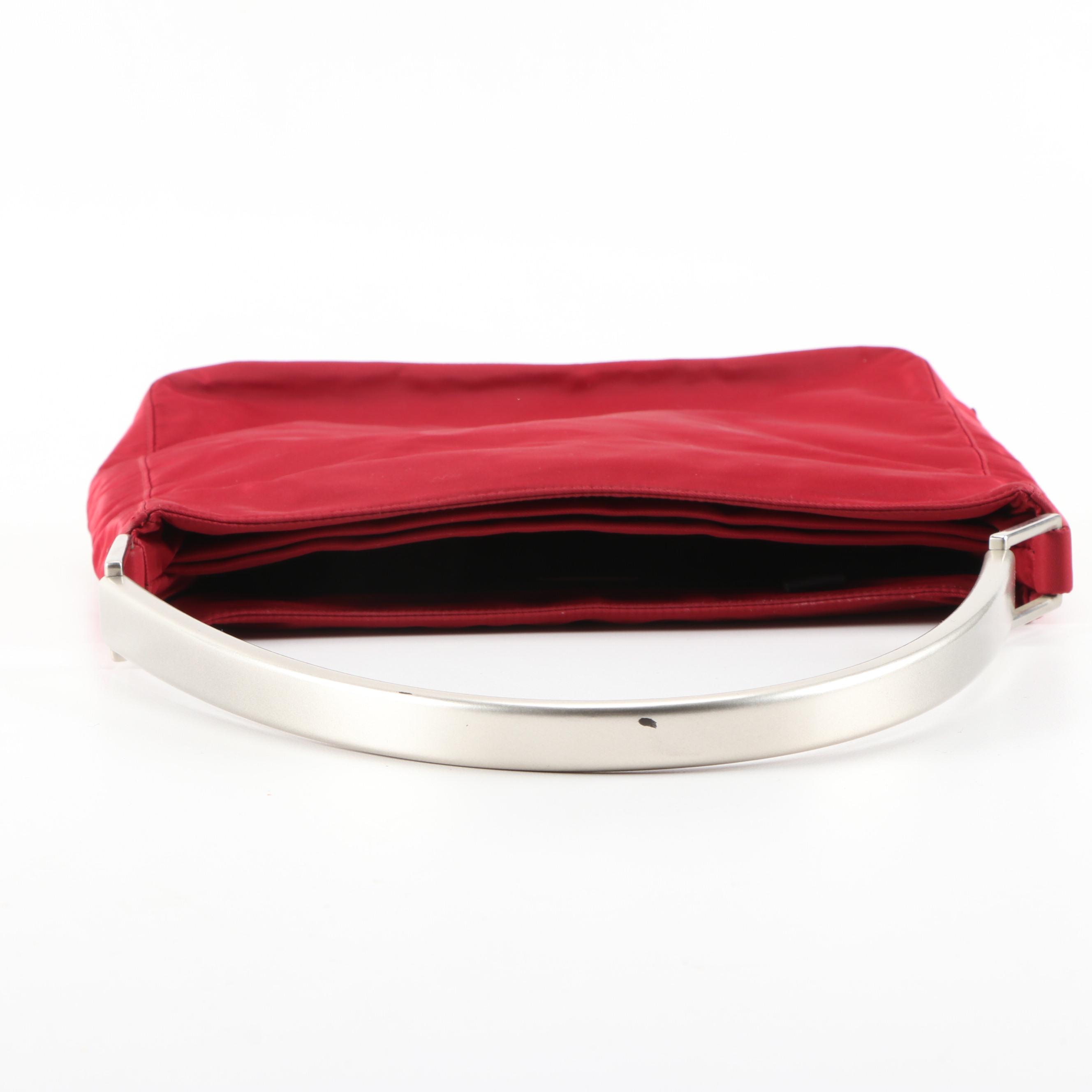 Prada Red Tessuto Nylon Handbag with Arched Metal Handle