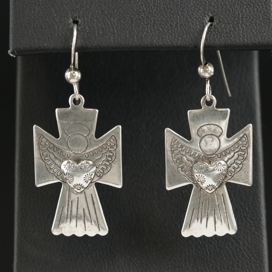 Sterling Silver Angel Cross Earrings