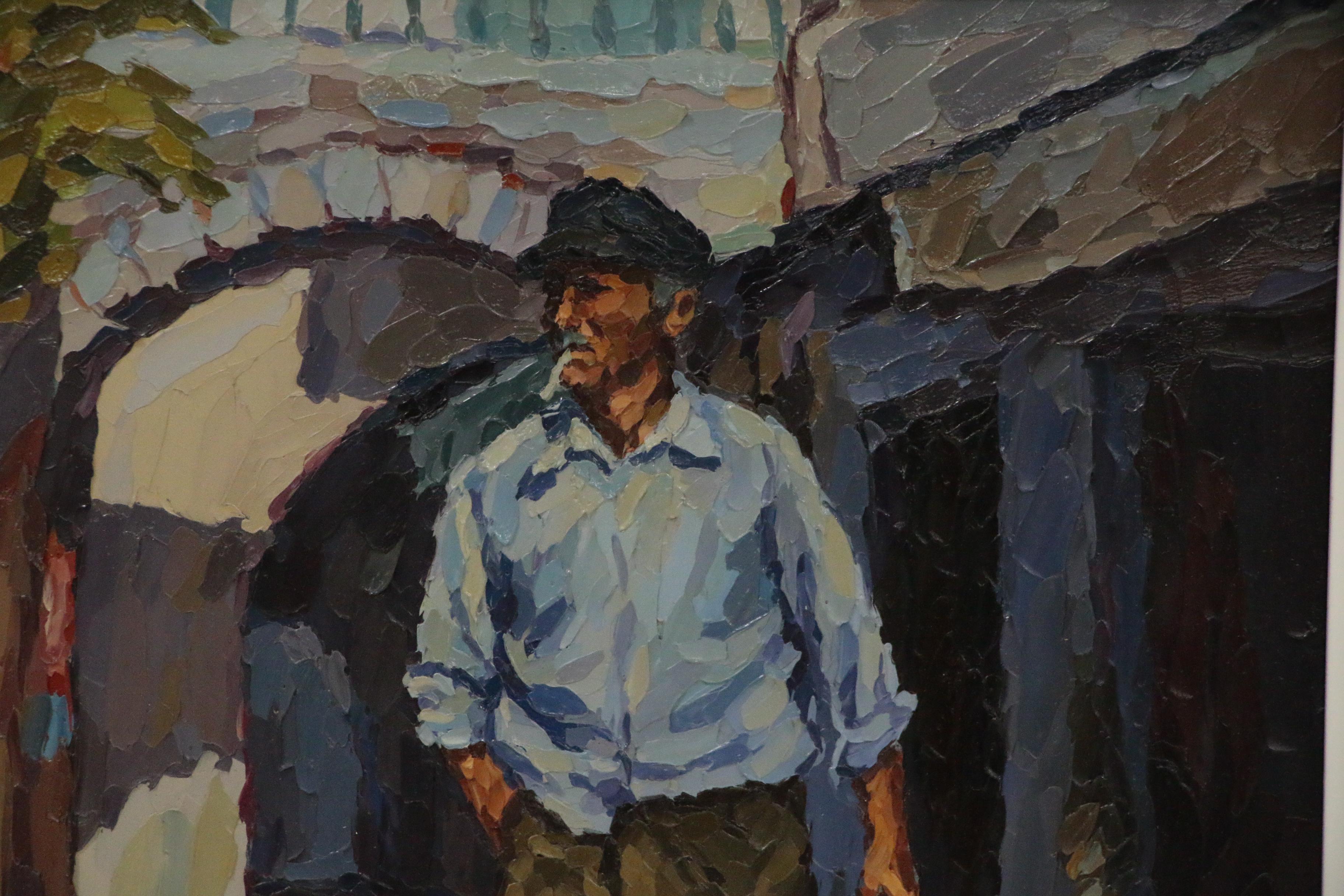 Manos Rovithis Oil Painting "Fisherman-Paros", 1986