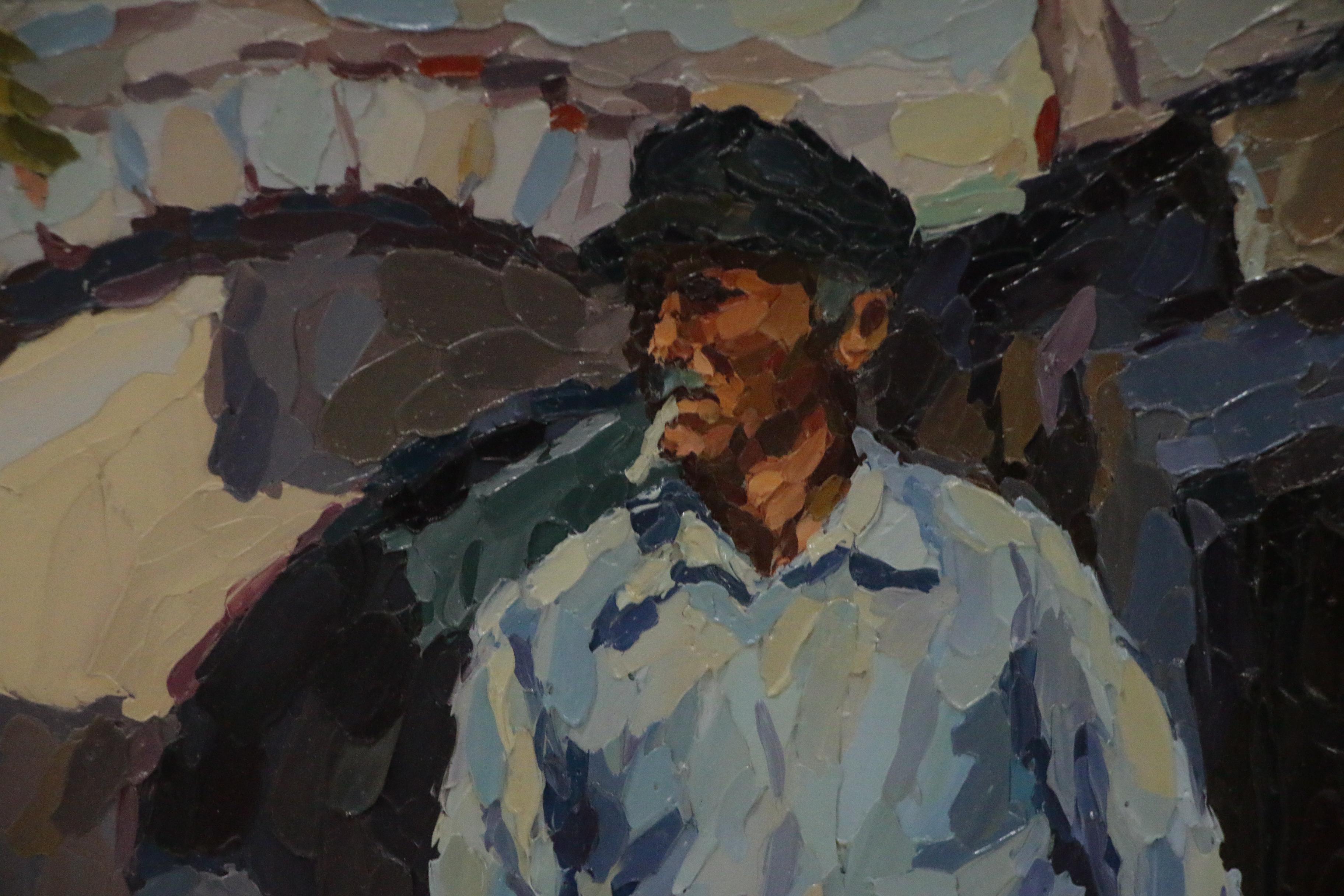 Manos Rovithis Oil Painting "Fisherman-Paros", 1986