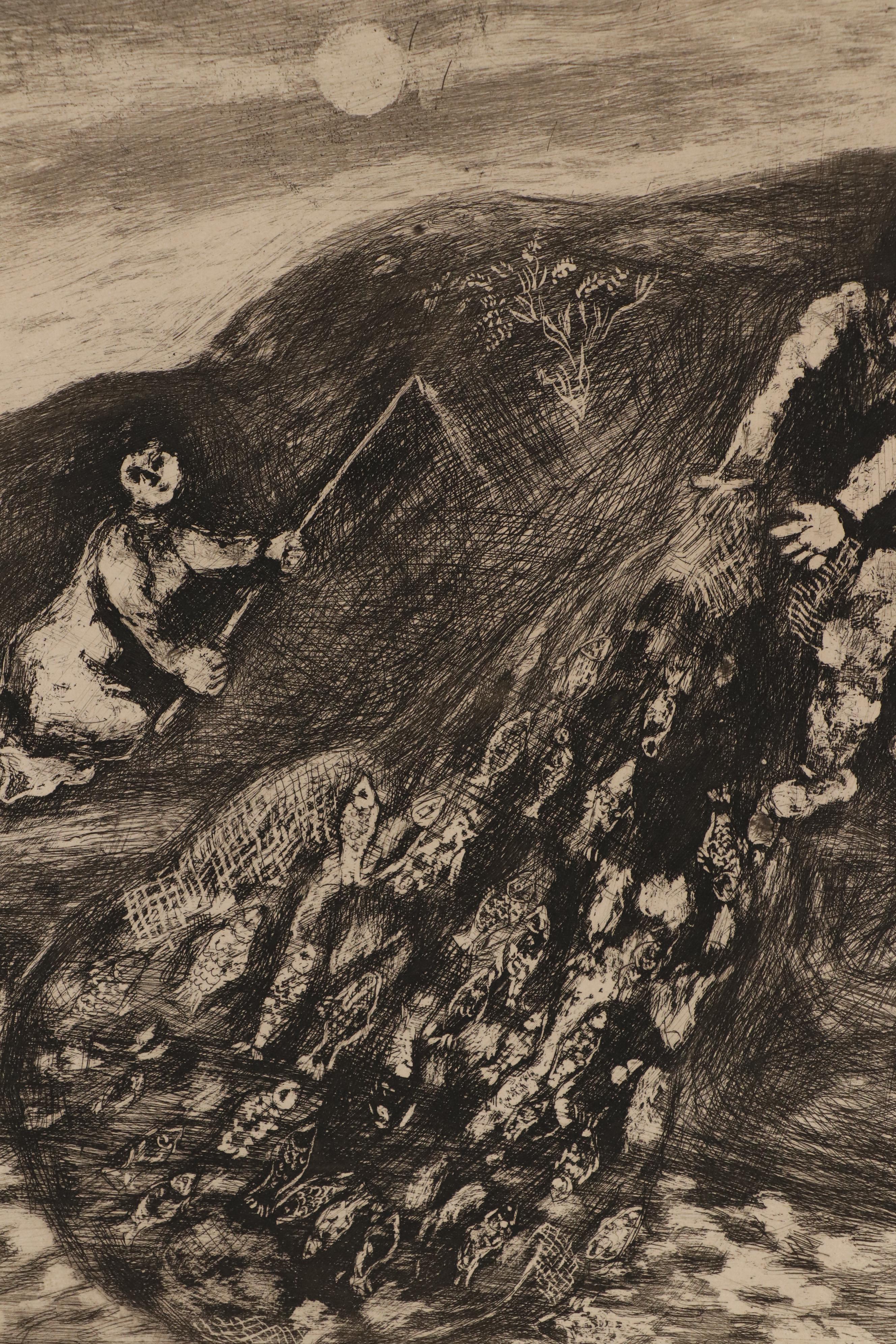 Marc Chagall  Etching "The Fishes and the Shepherd Who Plays the Flute"