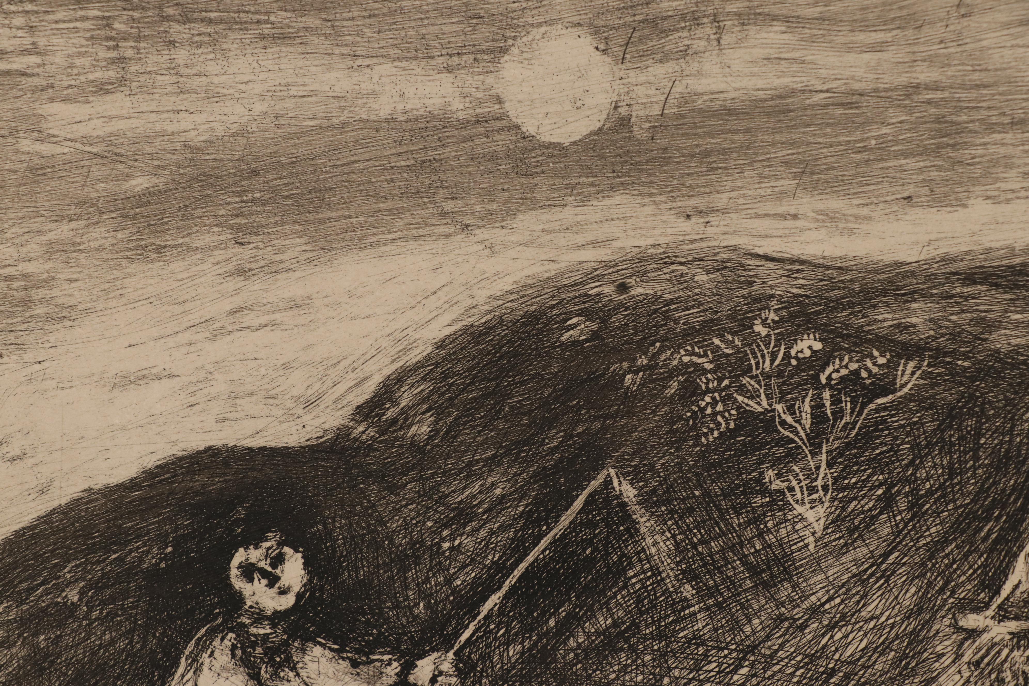 Marc Chagall  Etching "The Fishes and the Shepherd Who Plays the Flute"