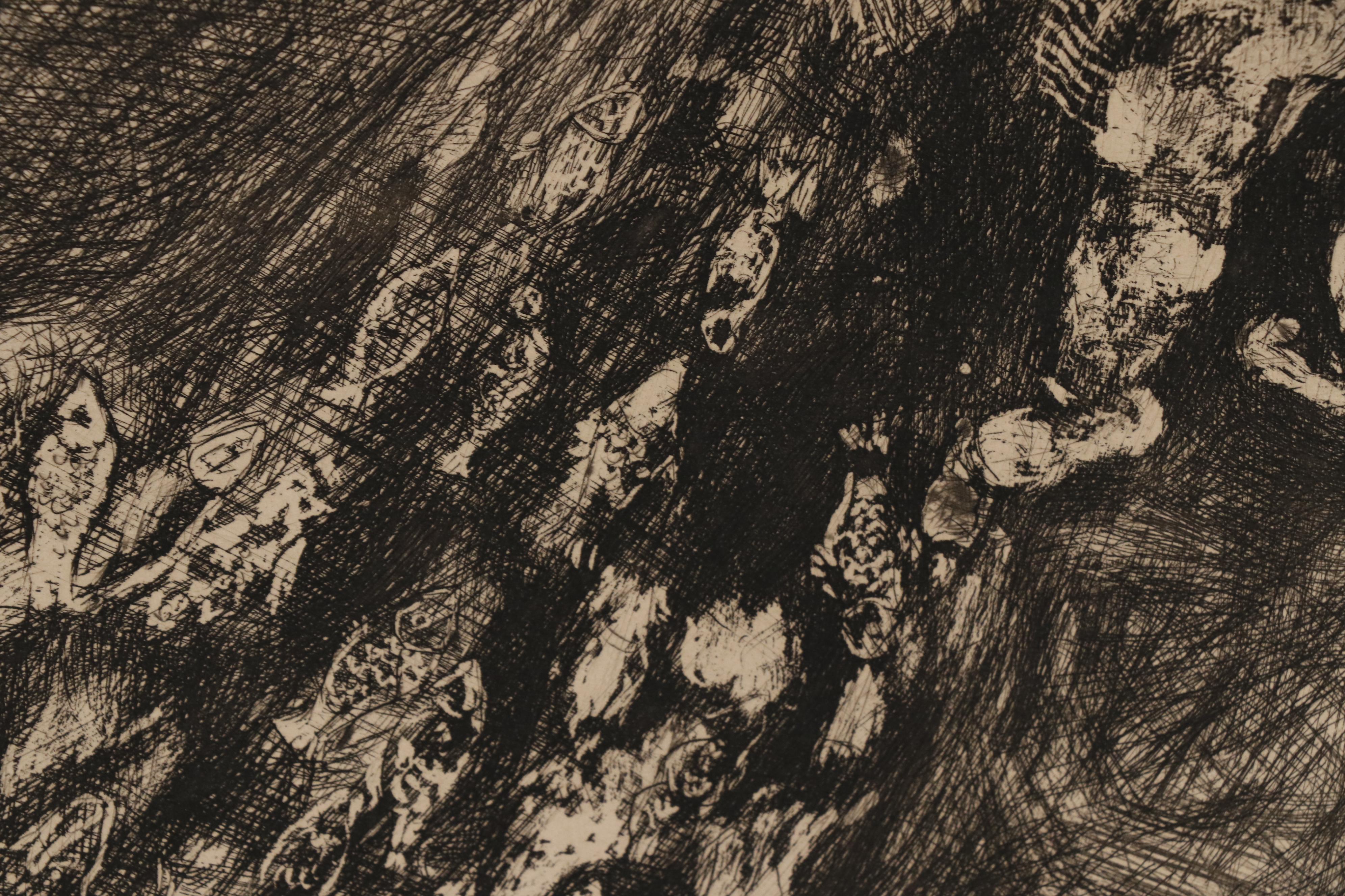 Marc Chagall  Etching "The Fishes and the Shepherd Who Plays the Flute"