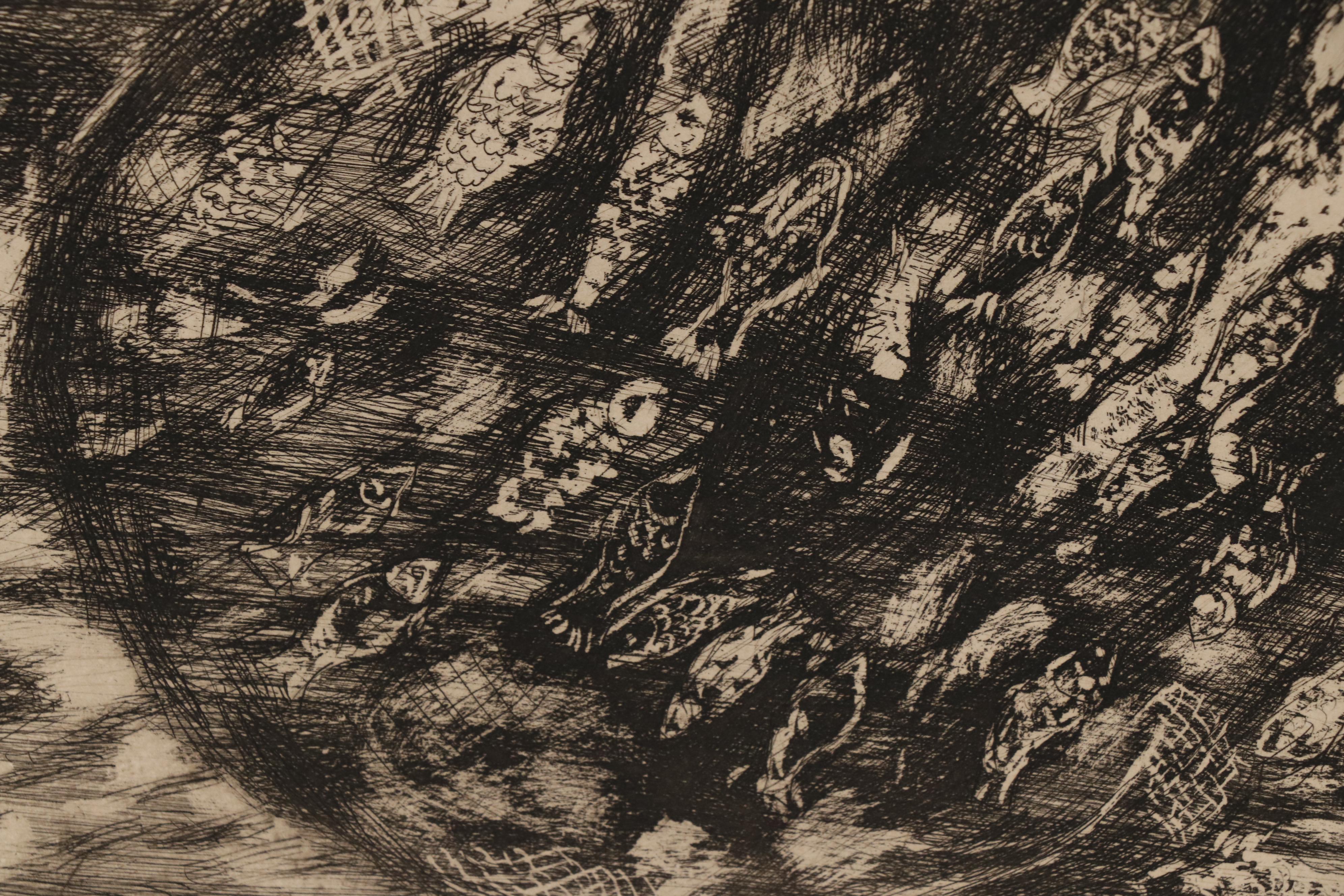 Marc Chagall  Etching "The Fishes and the Shepherd Who Plays the Flute"