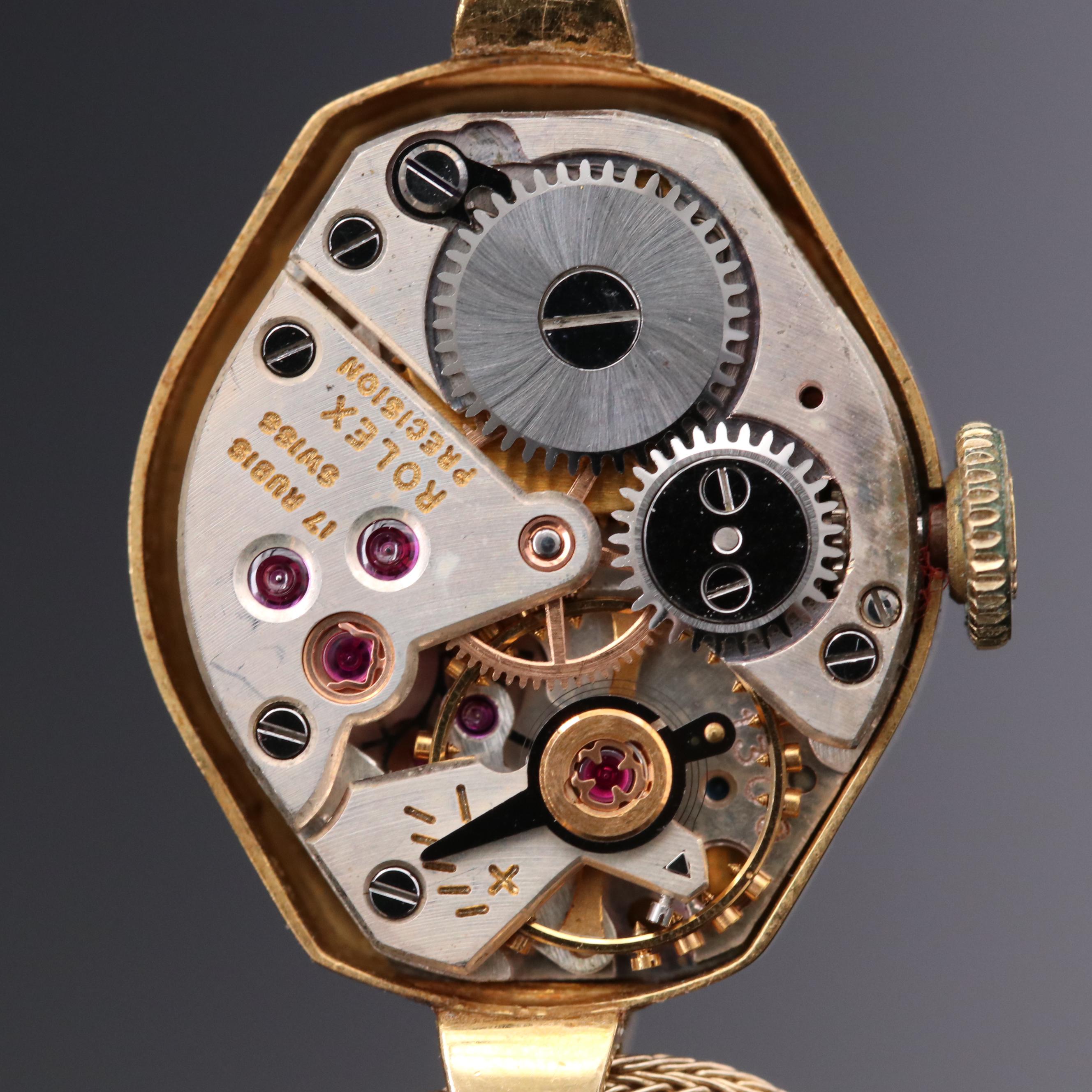 Rolex Precision 18K Gold Stem Wind Watch, Circa 1950