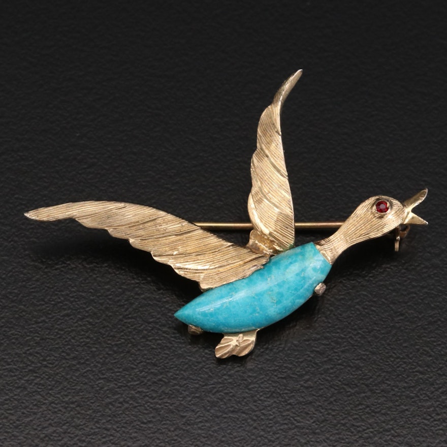 Vintage 835 Silver Turquoise Mallard Florentine Brooch