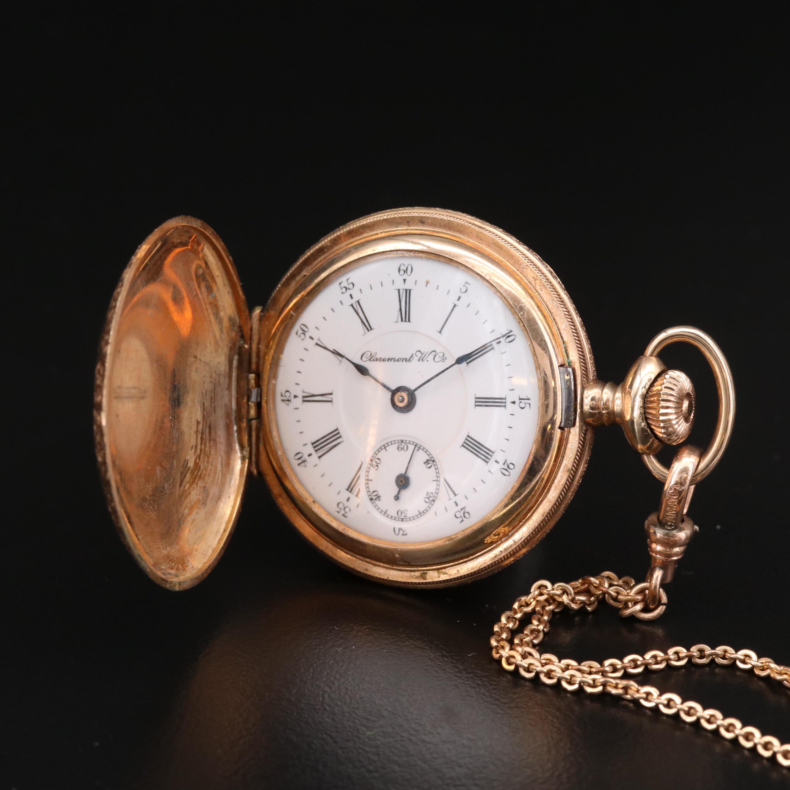 Claremont Watch Co. Gold Filled Hunting Case Pocket Watch with Chain Fob
