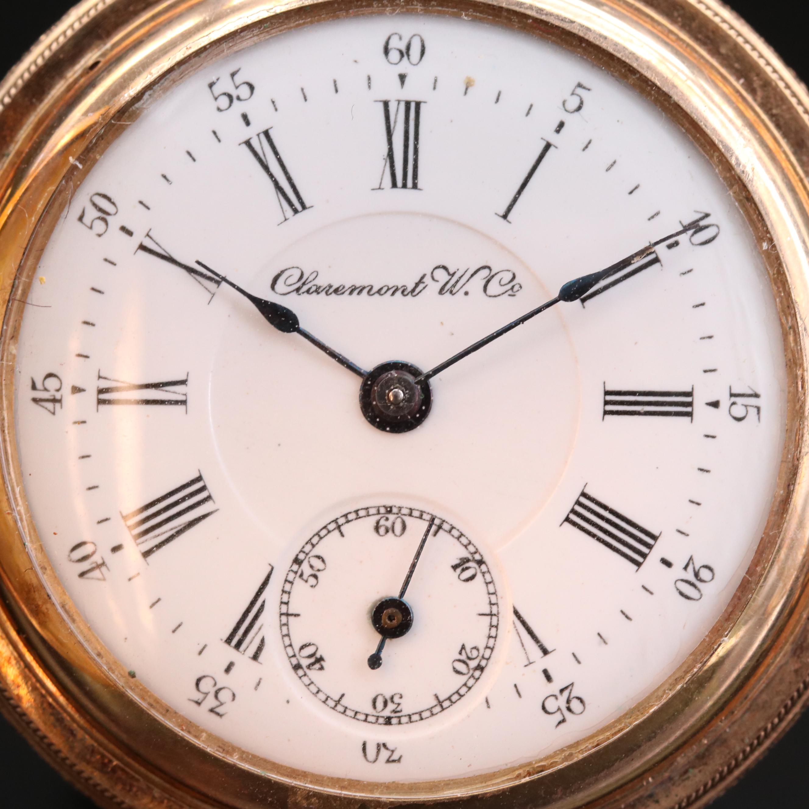 Claremont Watch Co. Gold Filled Hunting Case Pocket Watch with Chain Fob