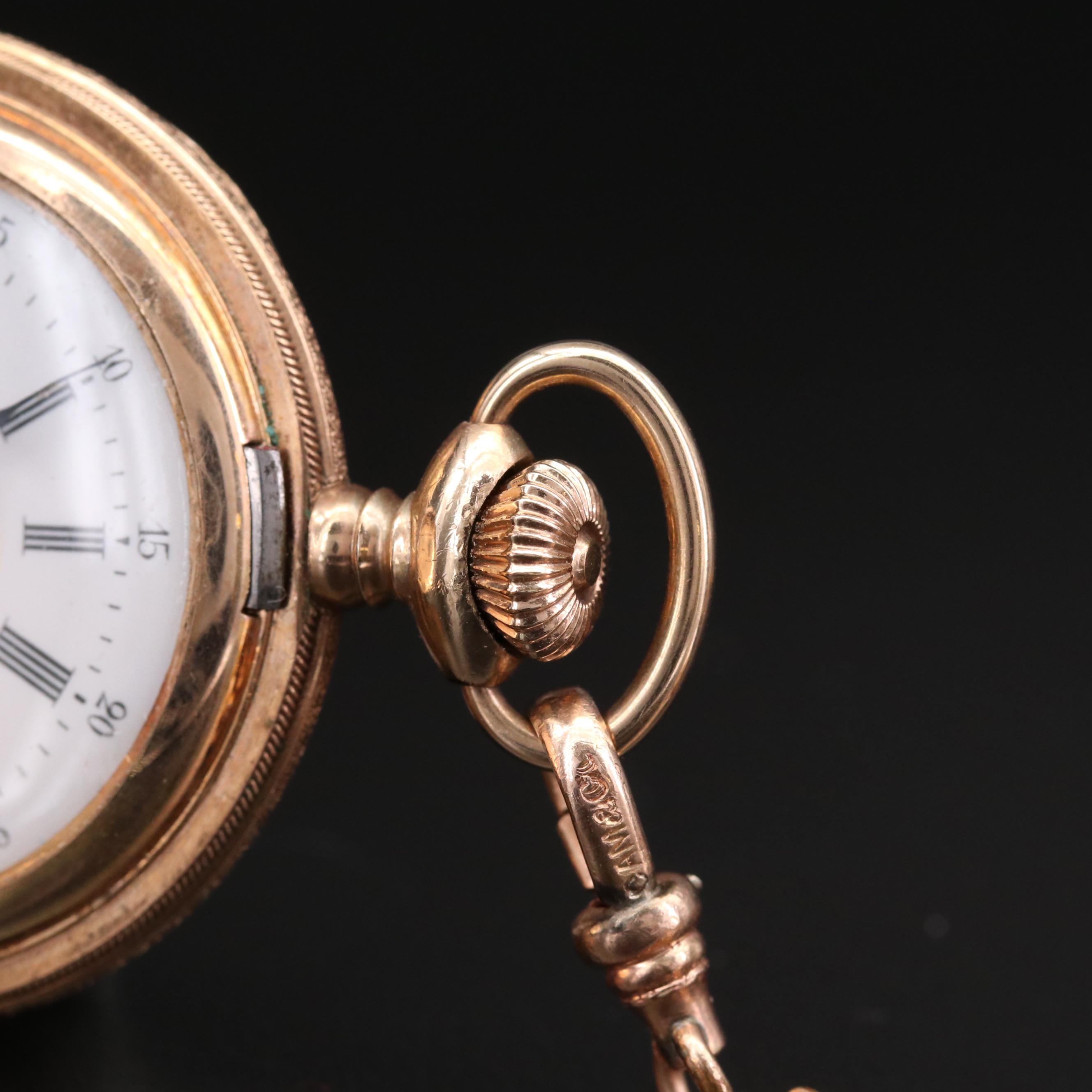 Claremont Watch Co. Gold Filled Hunting Case Pocket Watch with Chain Fob