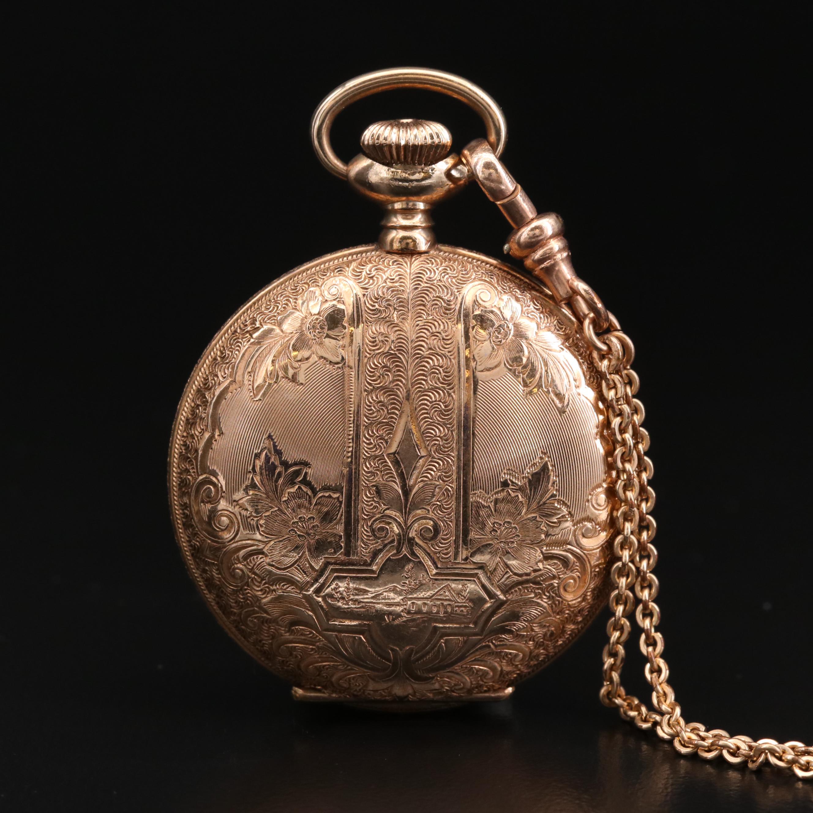 Claremont Watch Co. Gold Filled Hunting Case Pocket Watch with Chain Fob