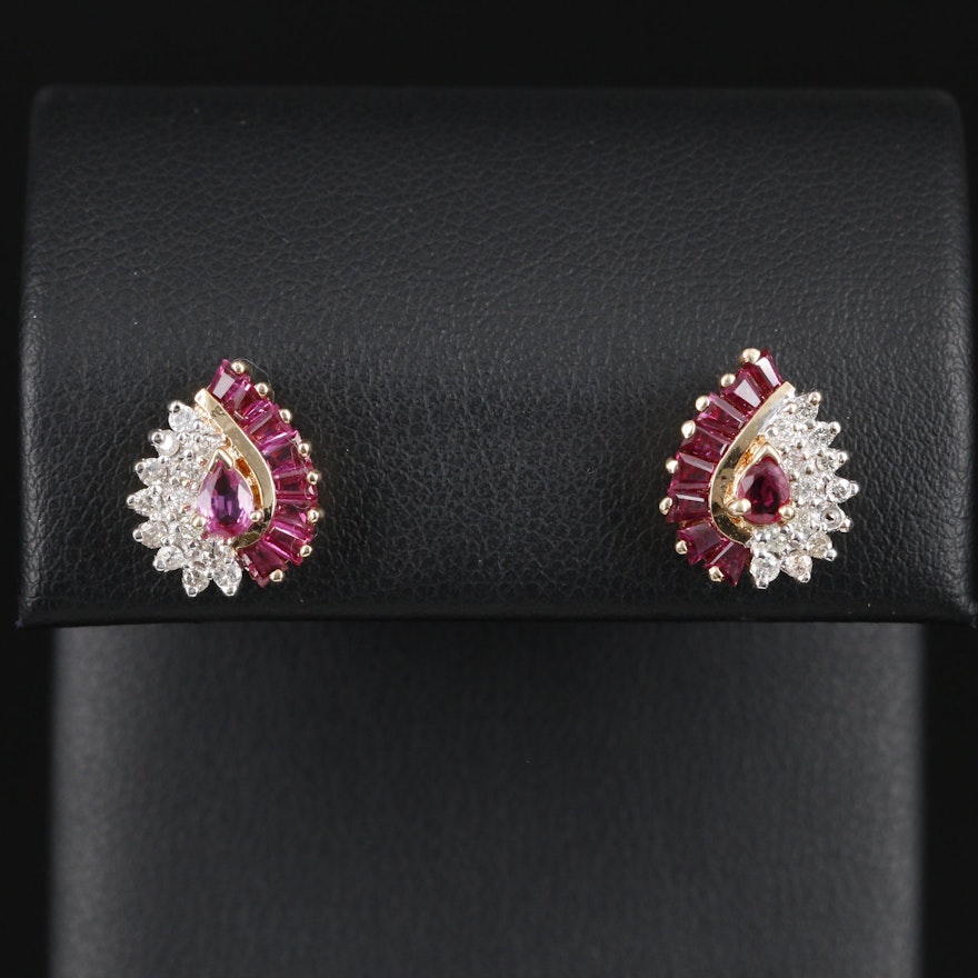 14K Gold Ruby and Diamond Earrings