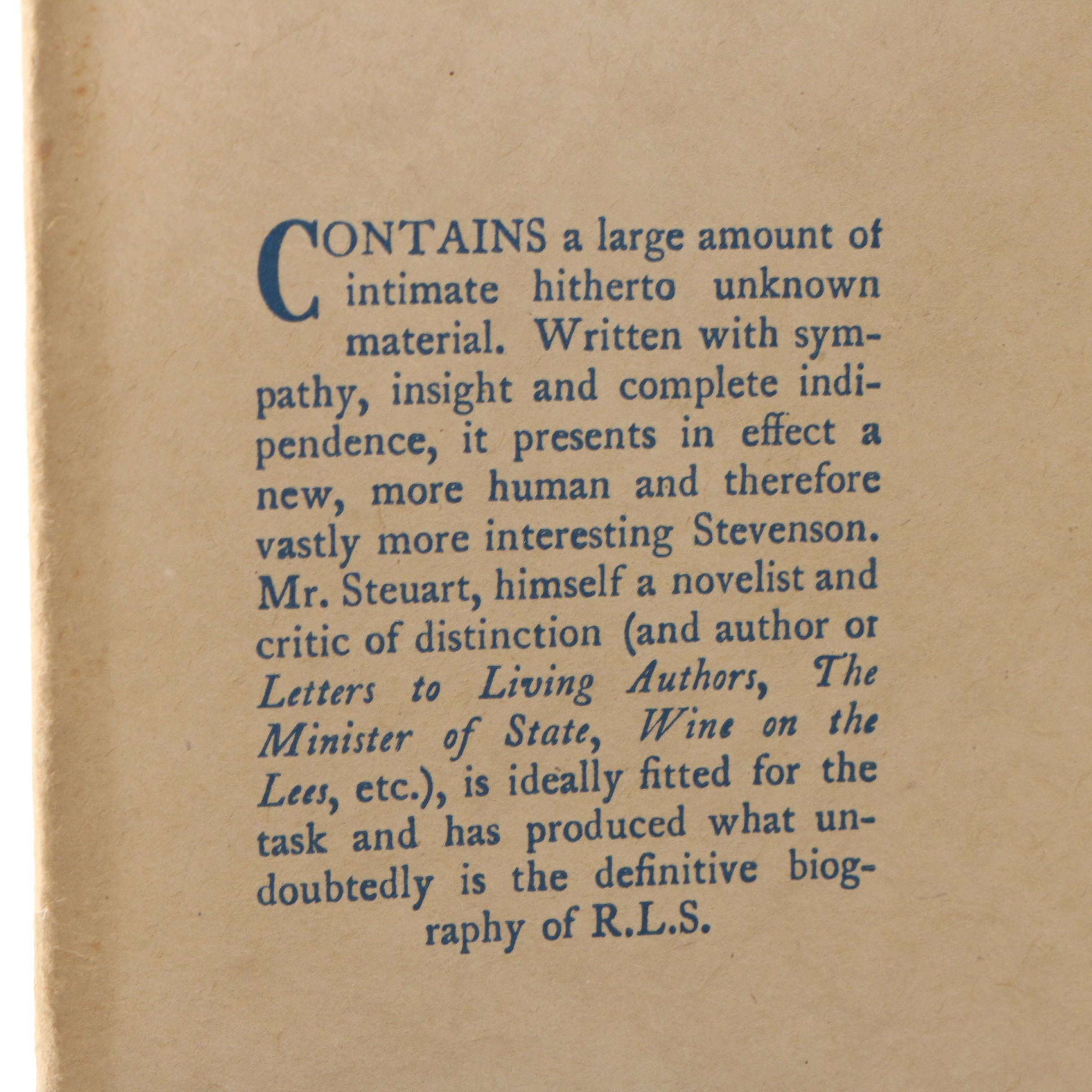 First Edition "Robert Louis Stevenson" by Steuart with Other Stevenson Books