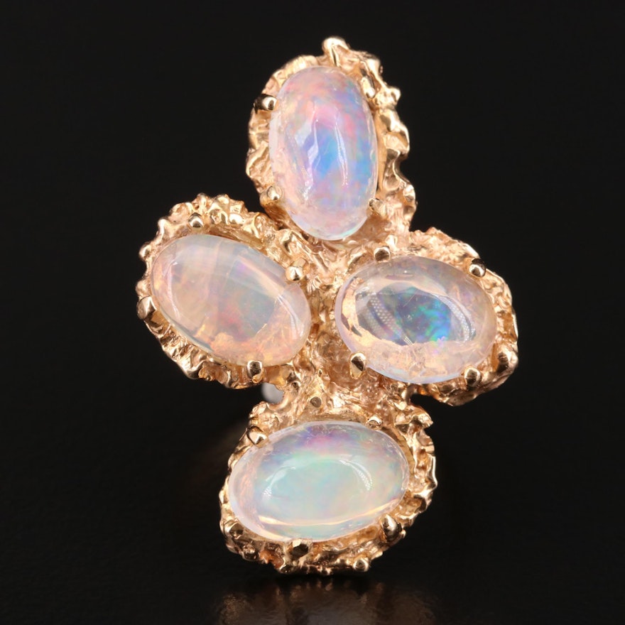 14K Yellow Gold Opal Nugget Style Pointer Ring