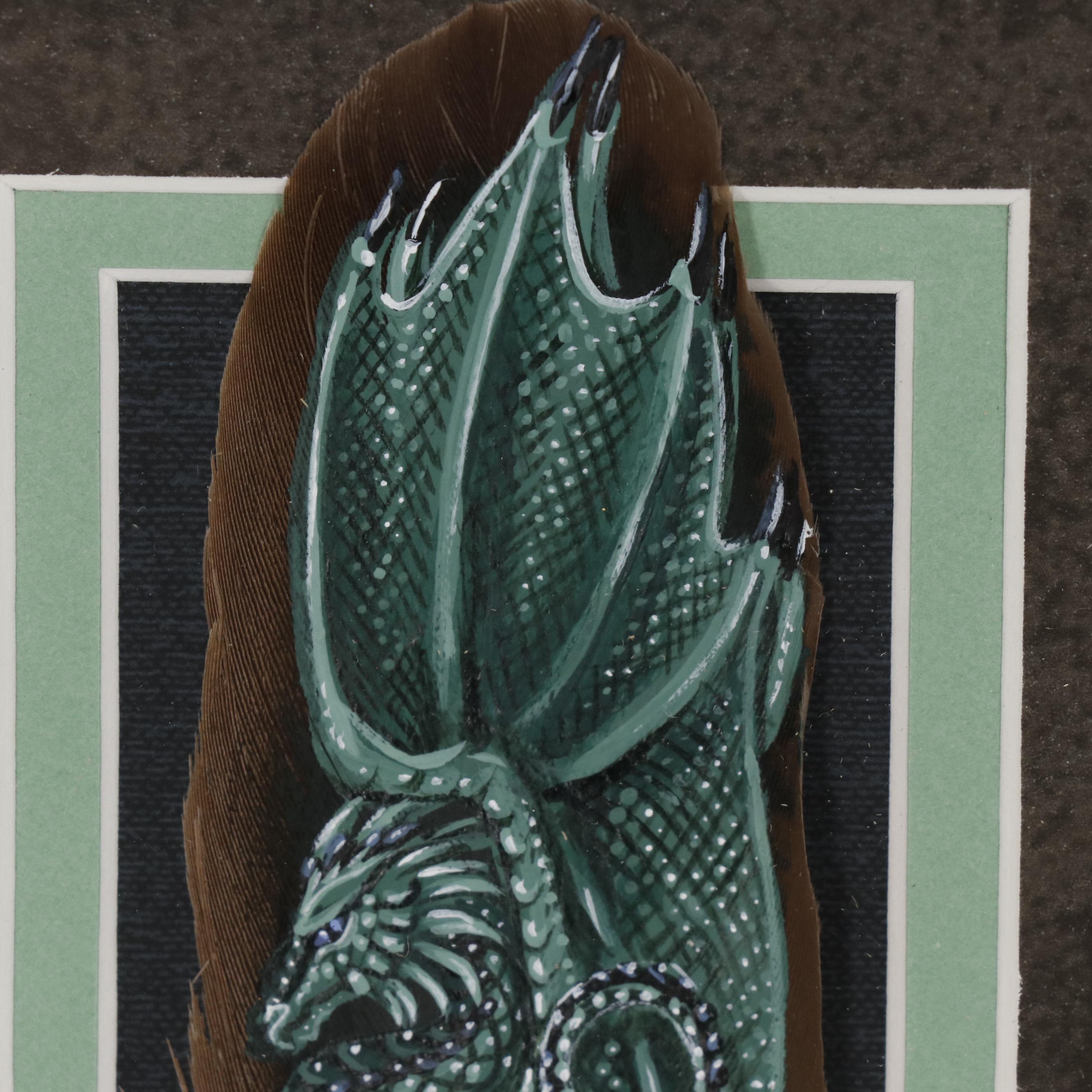 Theresa Mather Acrylic Painting on Feather "Malachite Dragon"