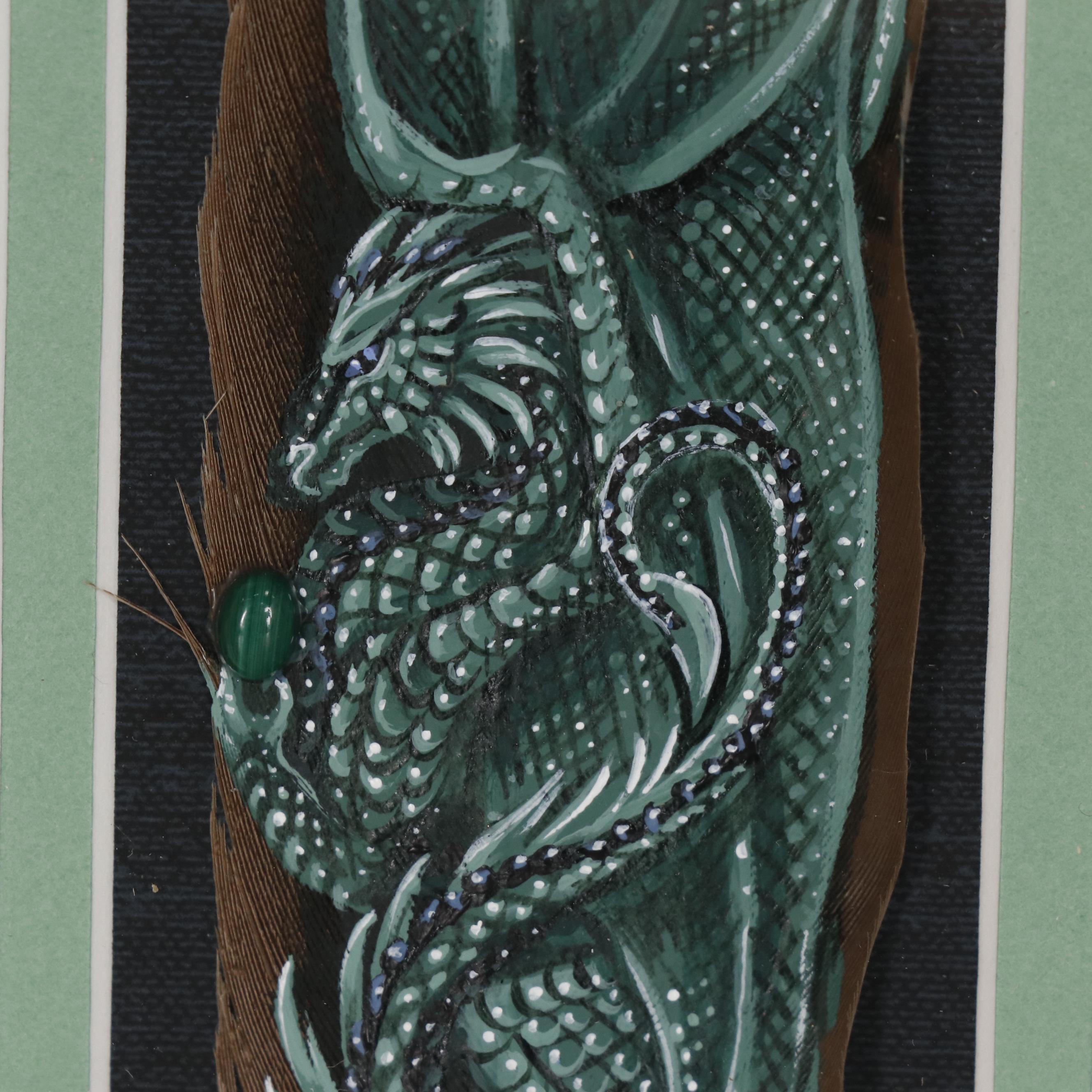 Theresa Mather Acrylic Painting on Feather "Malachite Dragon"