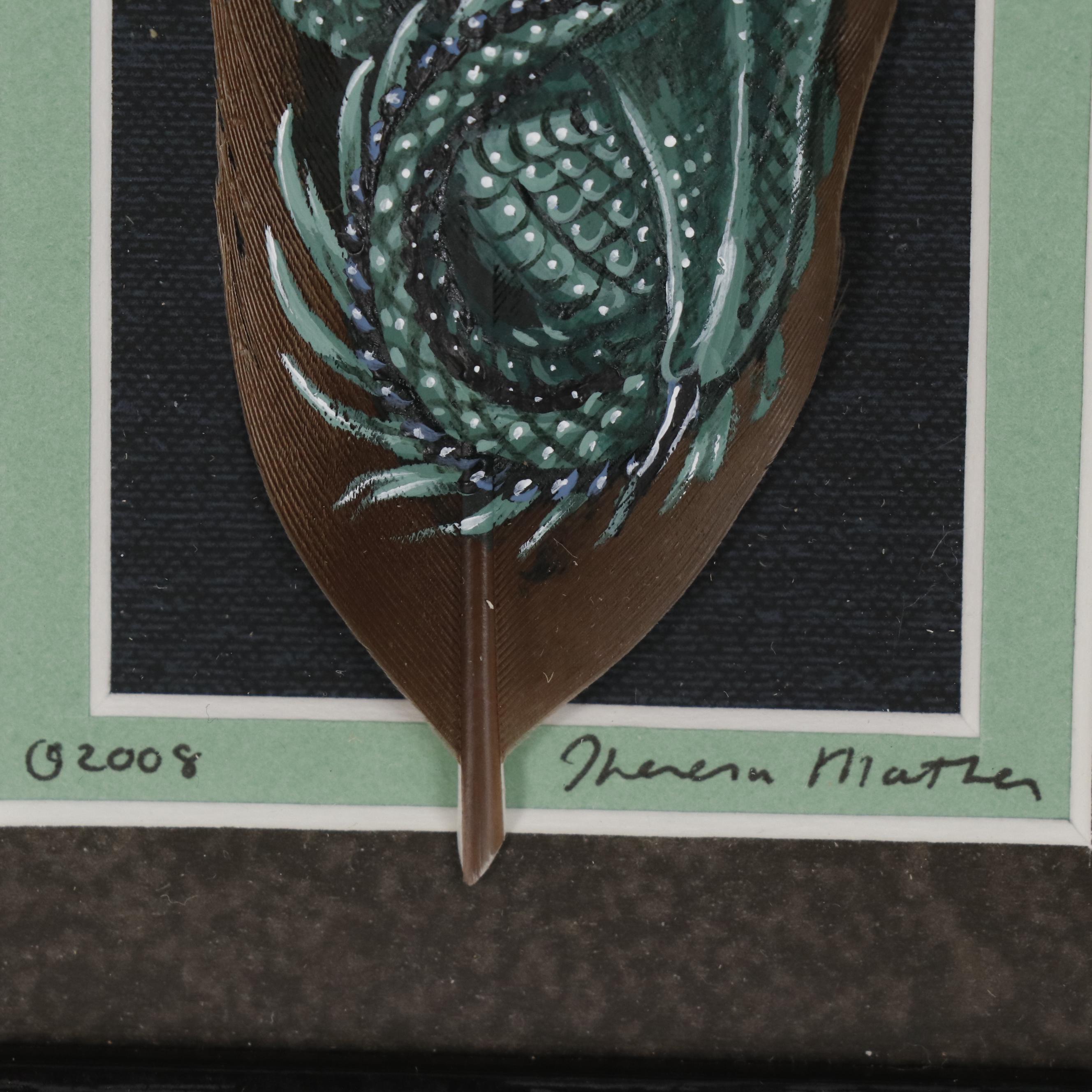 Theresa Mather Acrylic Painting on Feather "Malachite Dragon"
