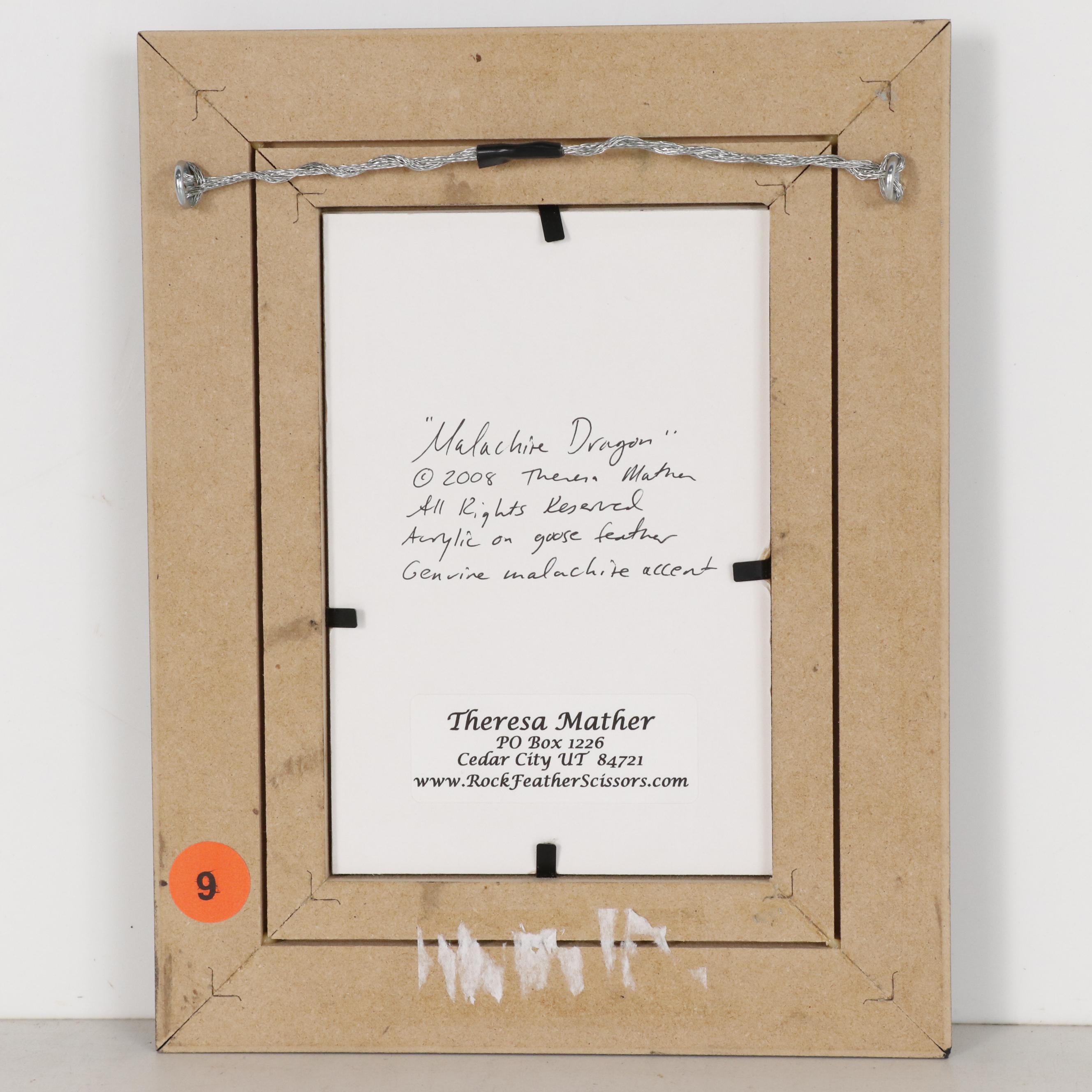 Theresa Mather Acrylic Painting on Feather "Malachite Dragon"