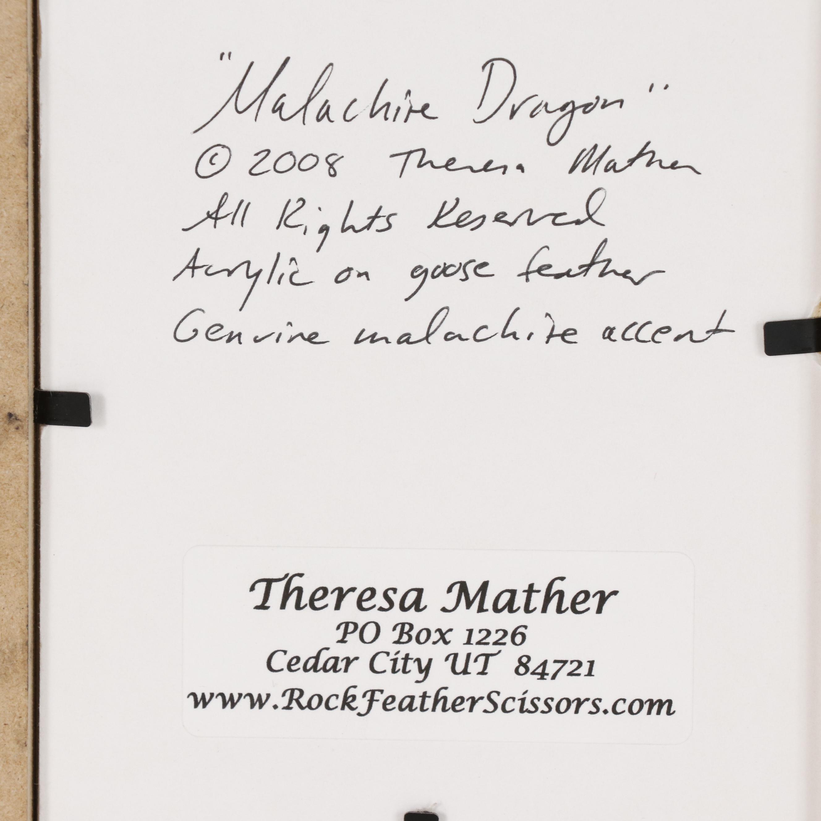 Theresa Mather Acrylic Painting on Feather "Malachite Dragon"