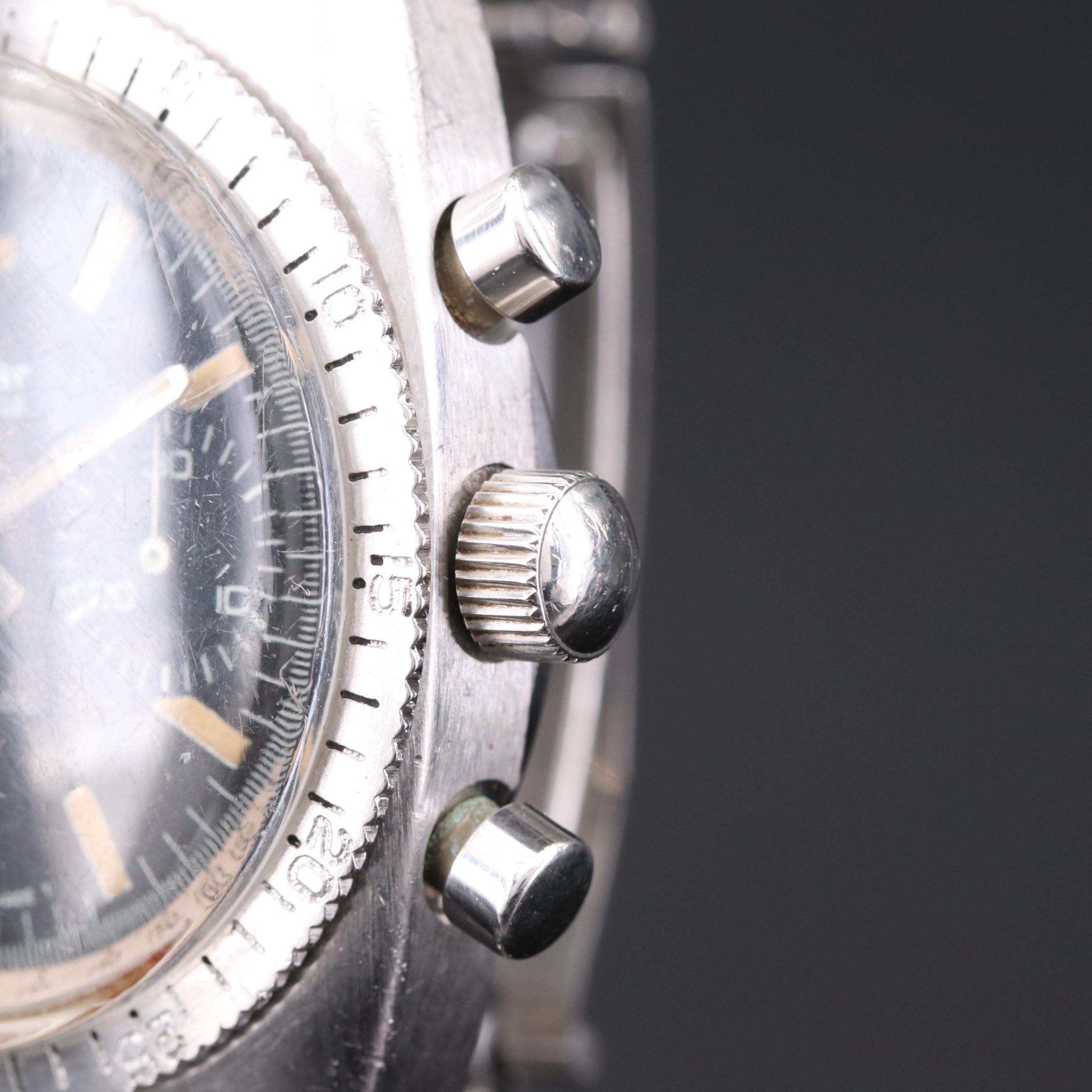 Vintage Clebar Military Chronograph Stainless Steel Stem Wind Watch