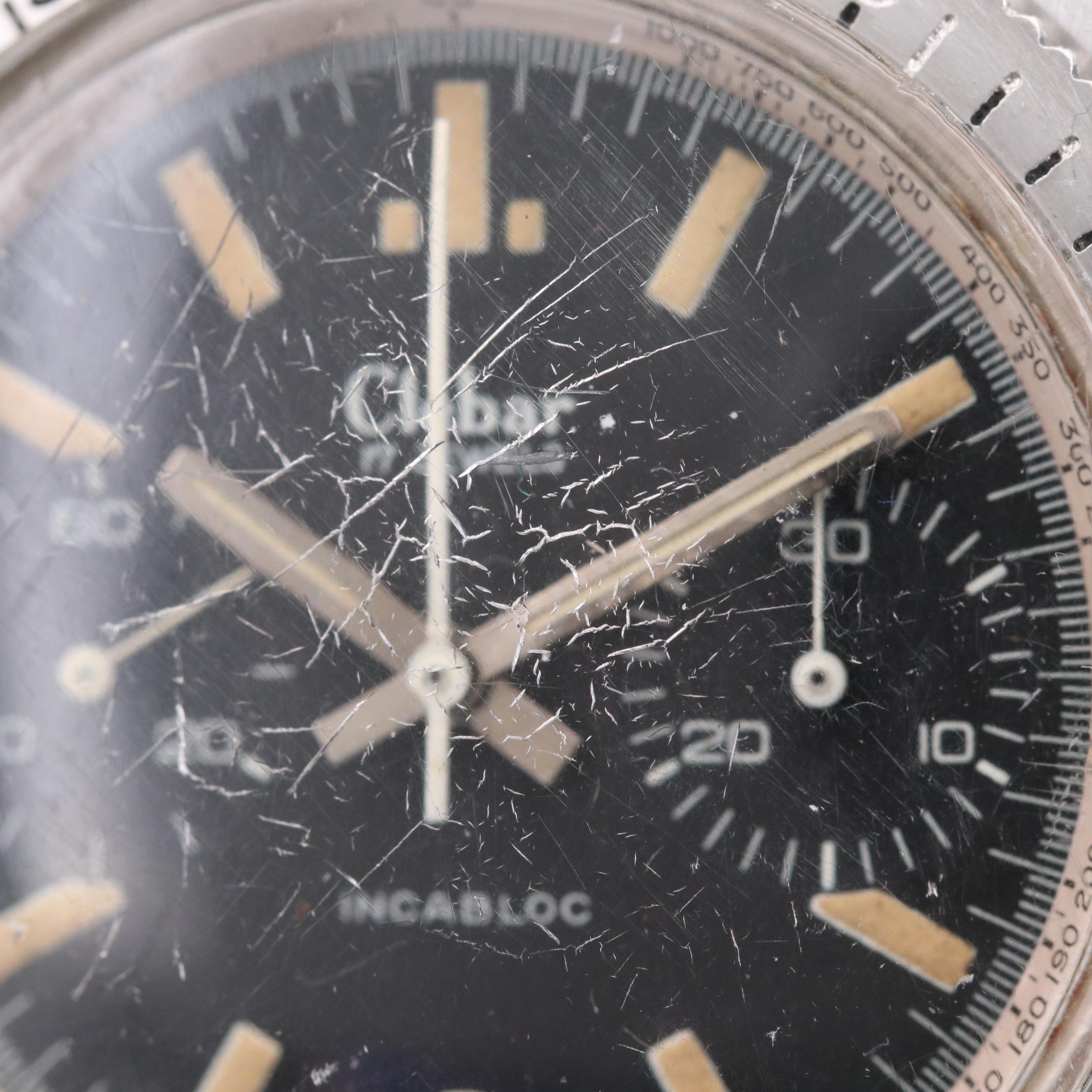 Vintage Clebar Military Chronograph Stainless Steel Stem Wind Watch