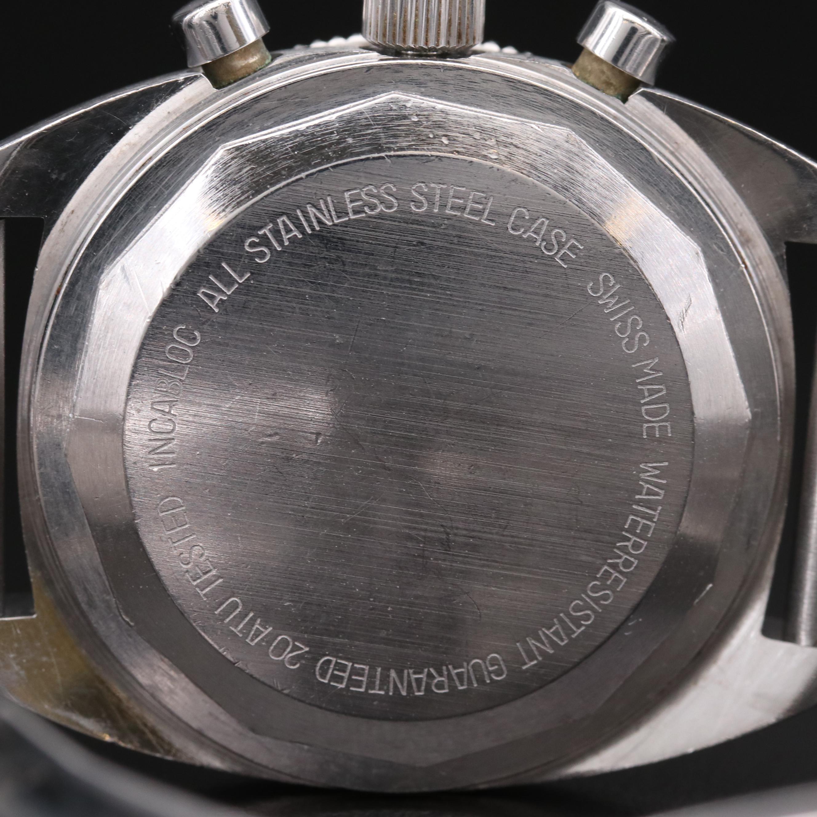 Vintage Clebar Military Chronograph Stainless Steel Stem Wind Watch