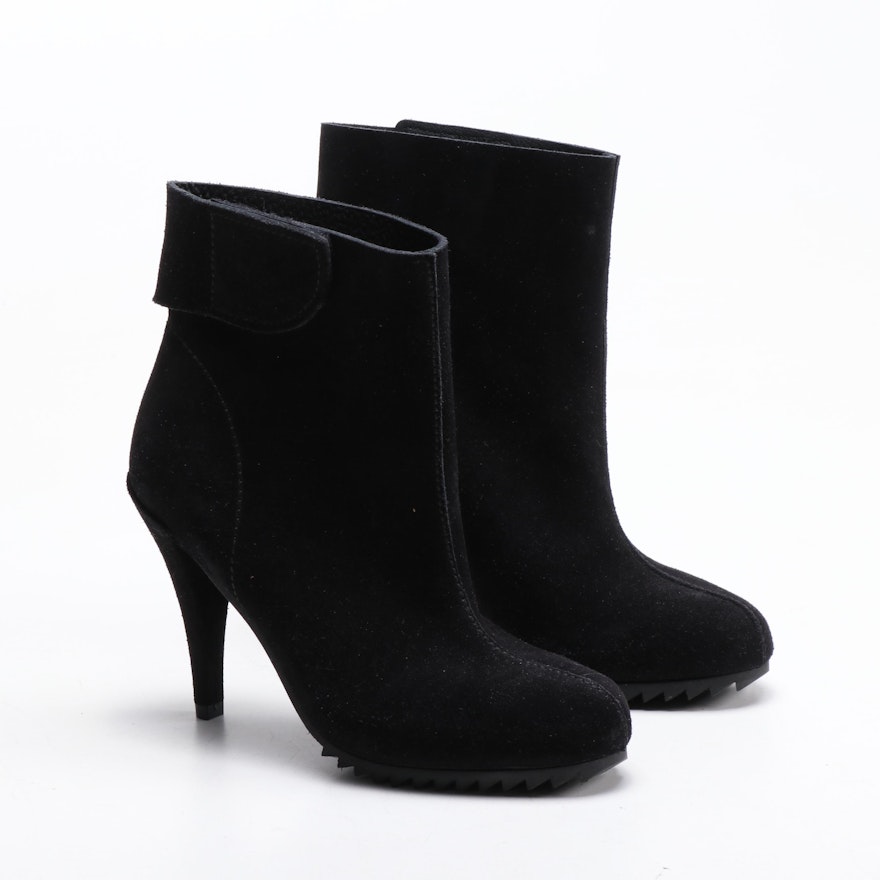 Pedro Garcia Black Suede Lugged Sole High Heel Ankle Boots
