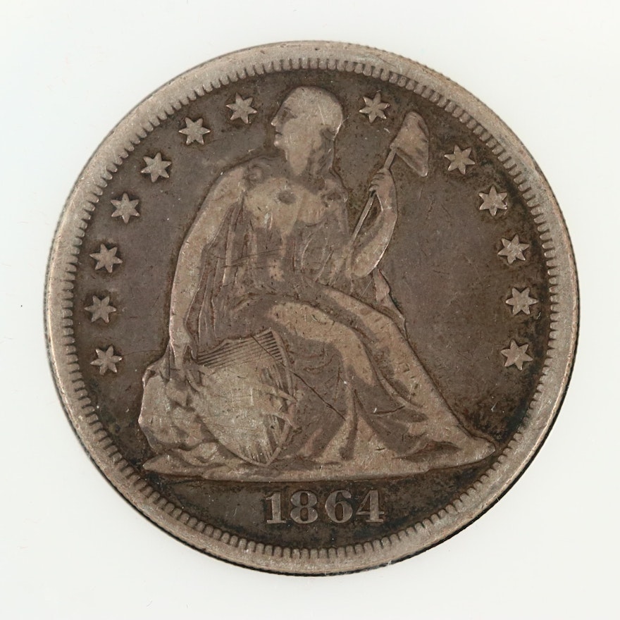 Low Mintage 1864 Liberty Seated Silver Dollar
