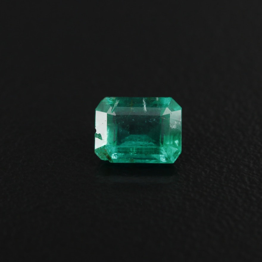 Loose 0.87 CT Rectangular Cut Corner Faceted Emerald
