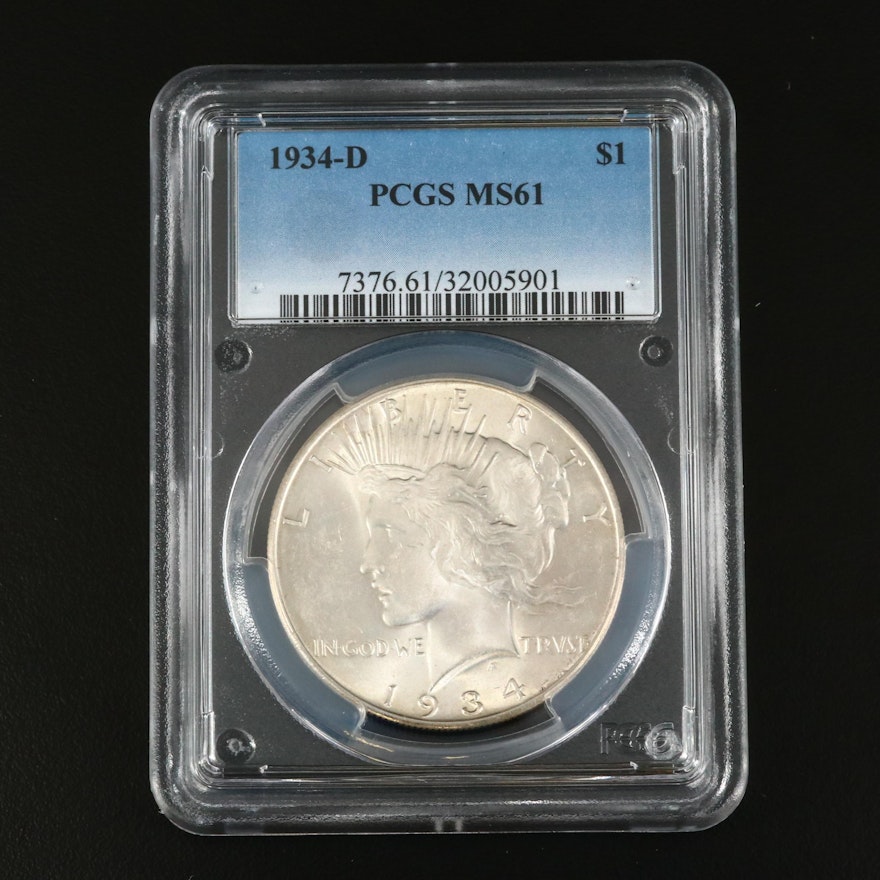 PCGS Graded MS61 1934-D Peace Silver Dollar