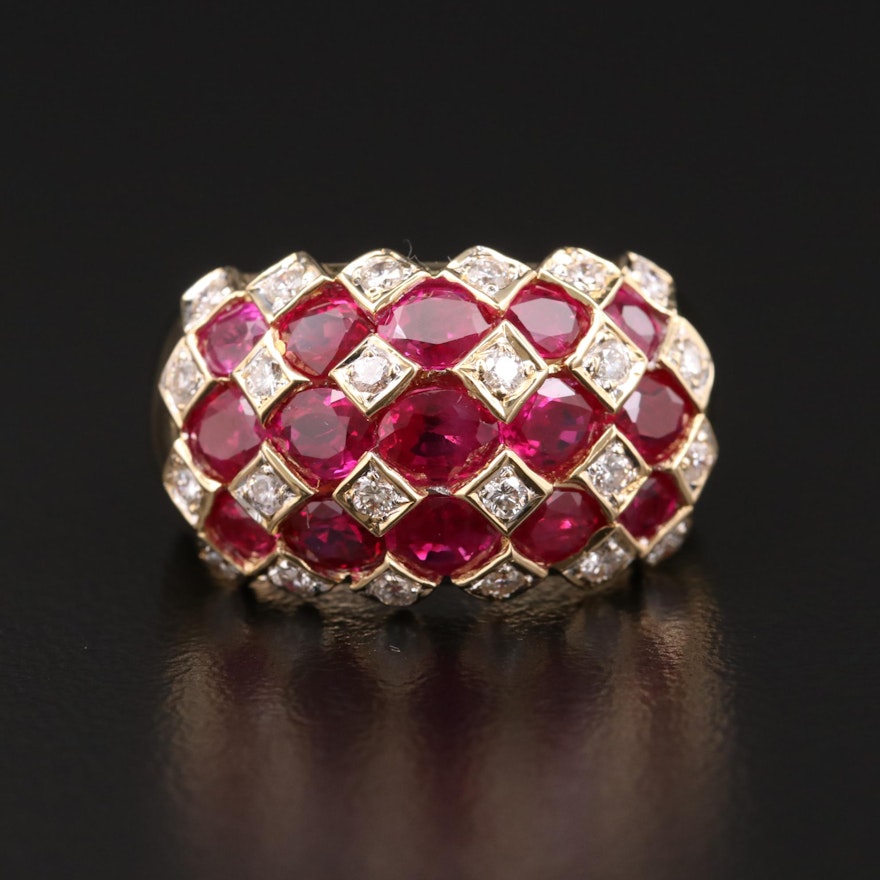 18K Gold 4.05 CTW Ruby and Diamond Harlequin Ring