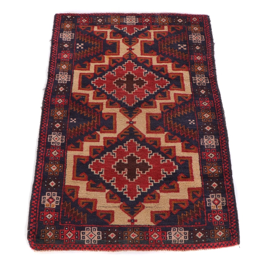 2'11 x 4'3 Hand-Knotted Afghan Baluch Tribal Wool Rug