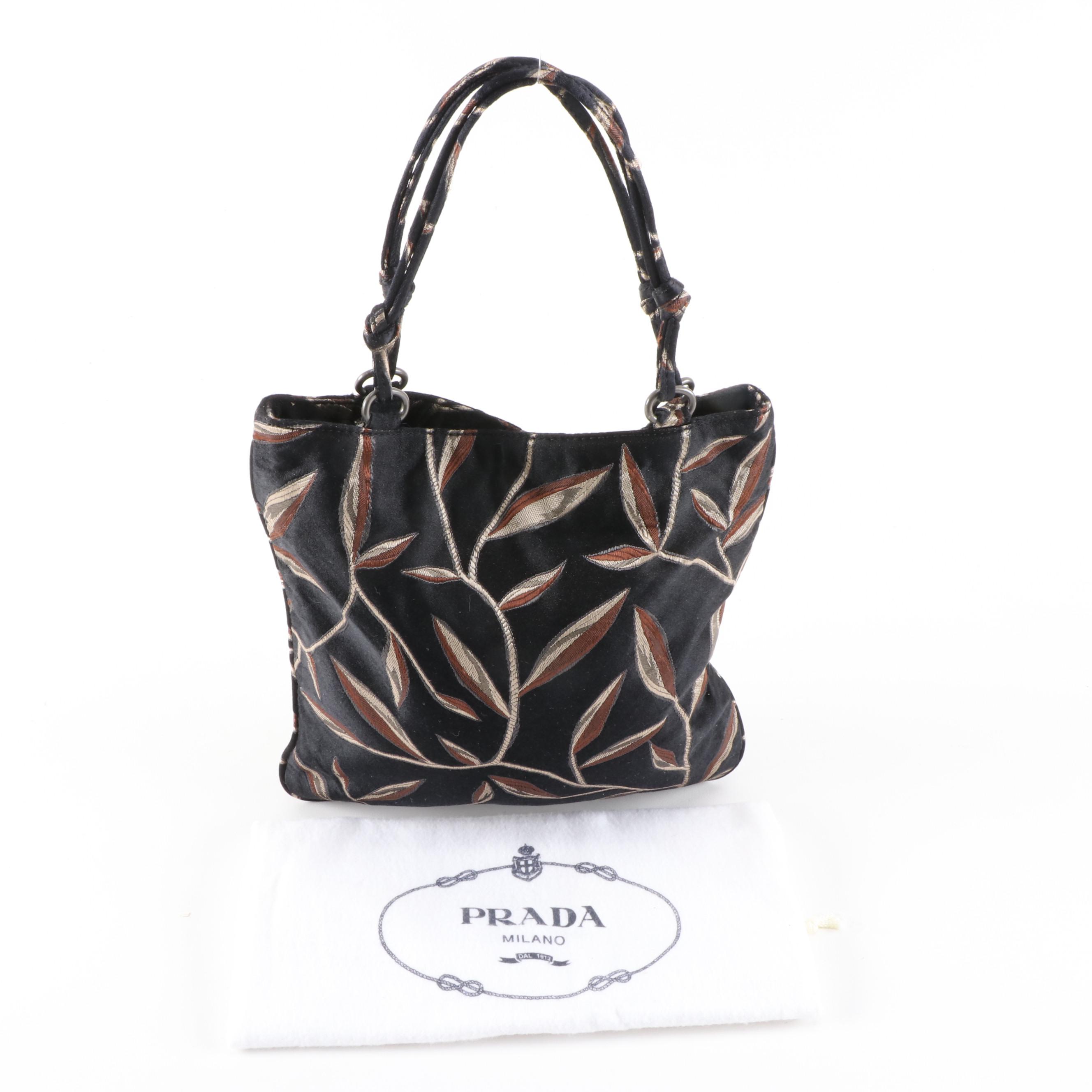 Prada Brown Foliate Jacquard Mini Tote