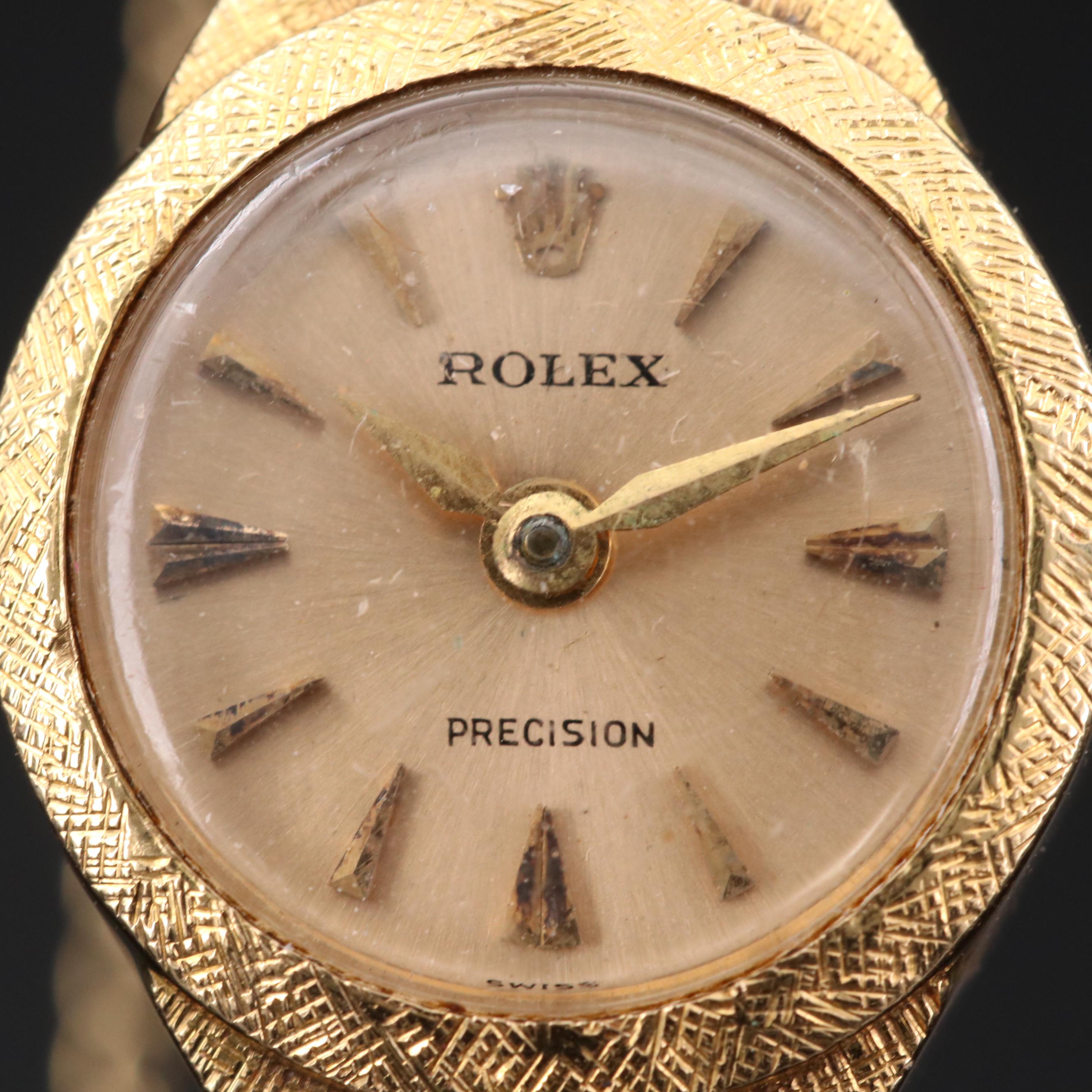 Rolex Precision 18K Gold Stem Wind Watch, Circa 1950